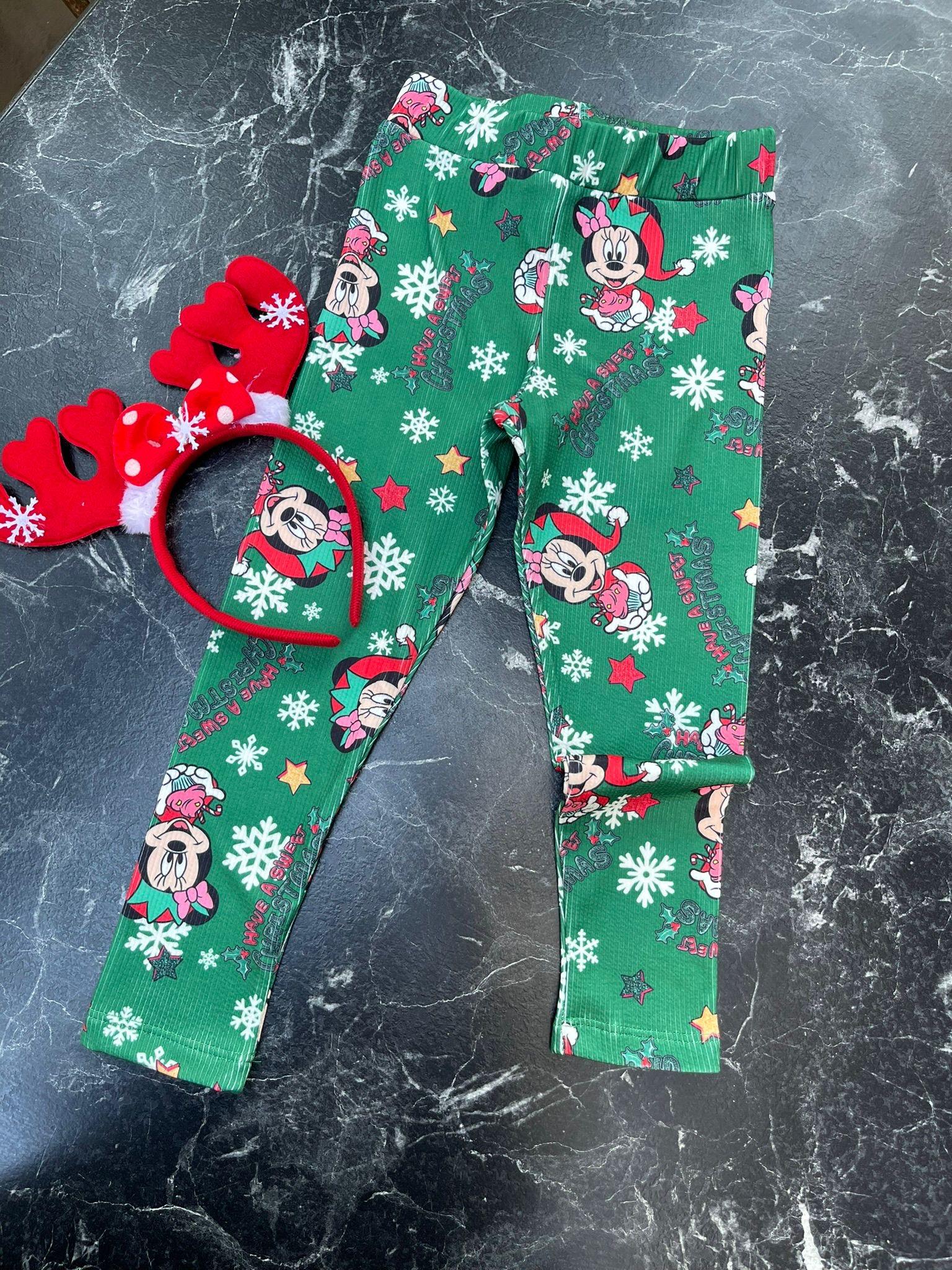 Kids Yeşil Mickey Baskılı İçi Şardonlu Tayt