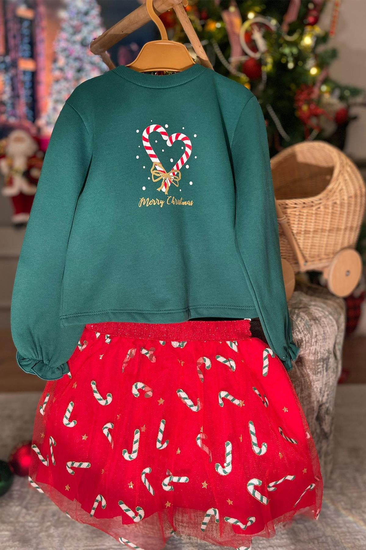 Kids Yeşil Sweat Etek Takım