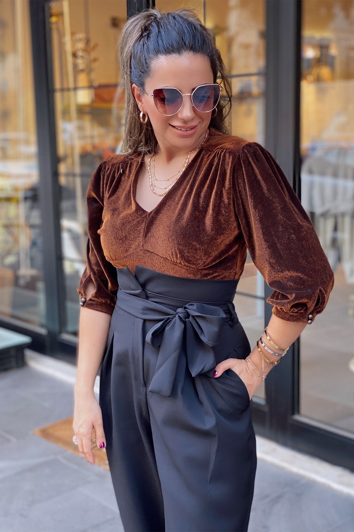 Kiremit Parlak Fitilli Bodysuit