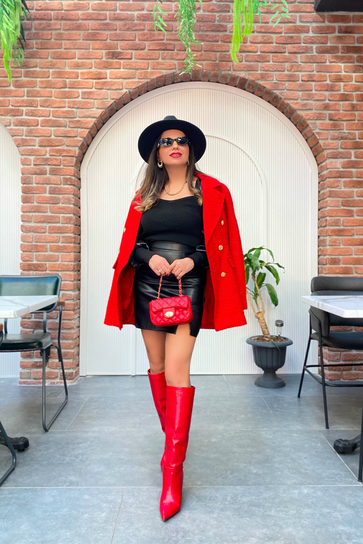 Kırmızı Çift Düğmeli Blazer Ceket