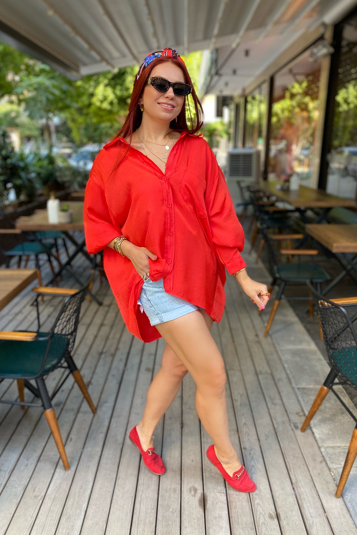 Kırmızı Oversize Gömlek