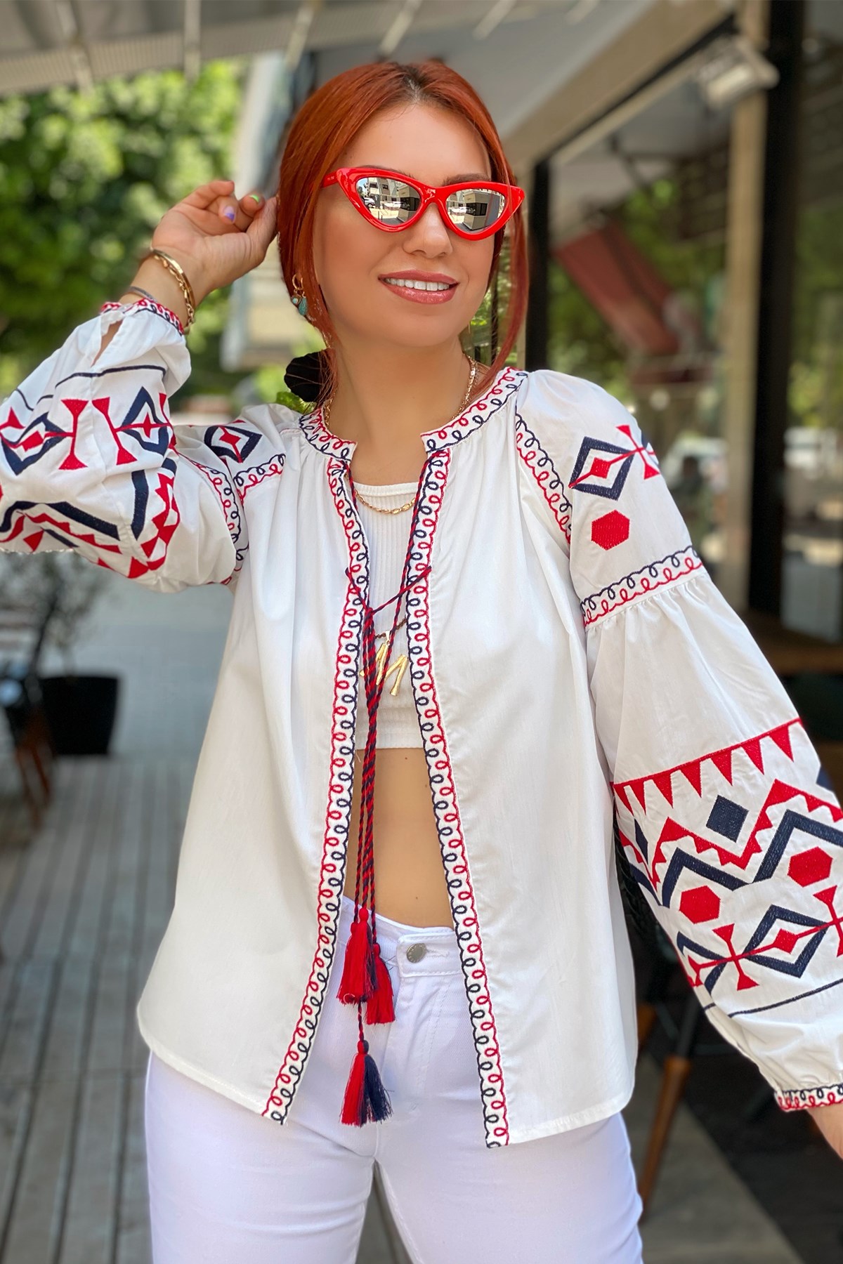 Kırmızı Şerit Detaylı Gömlek Ceket