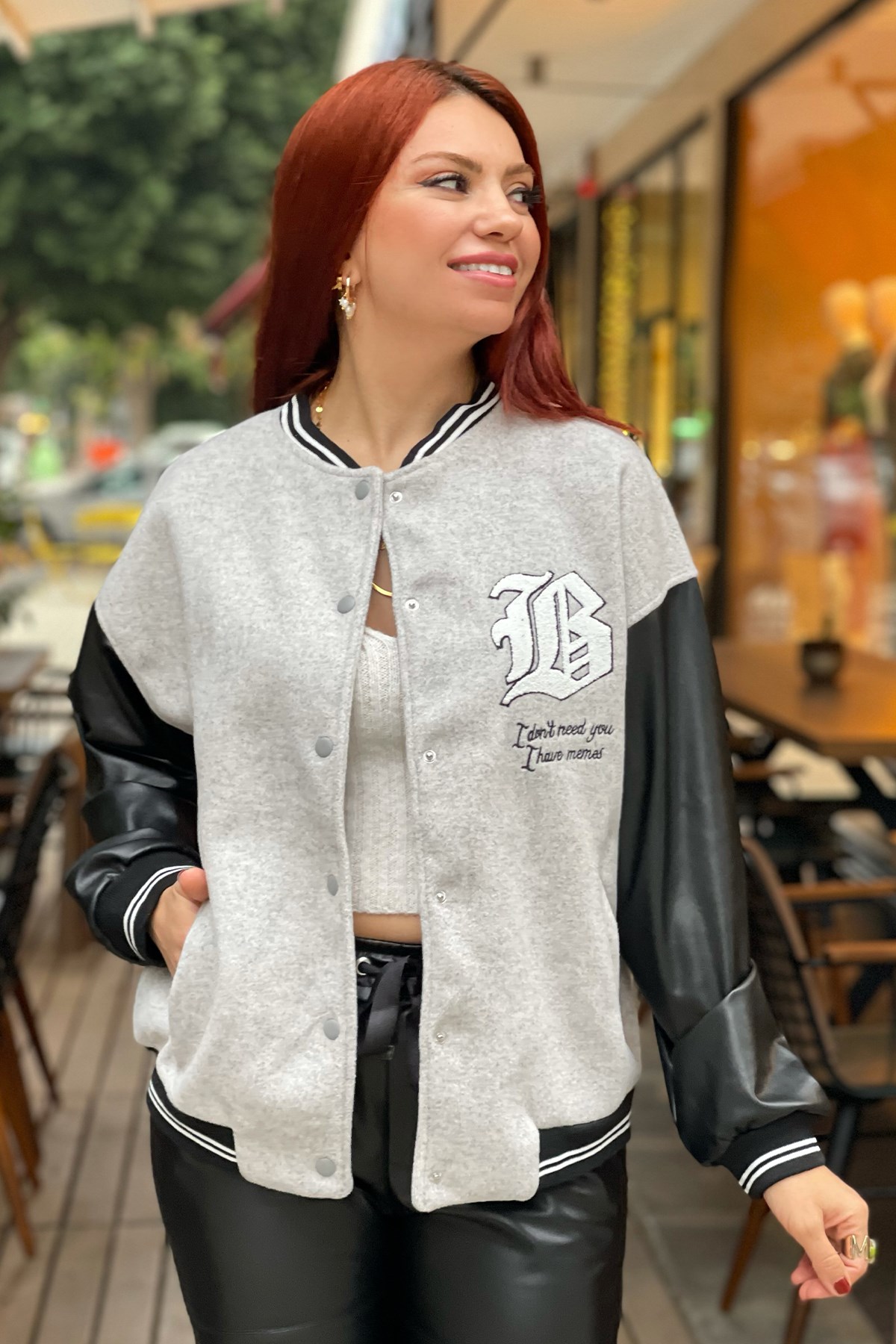 Kolları Deri Detaylı Kolej Ceket
