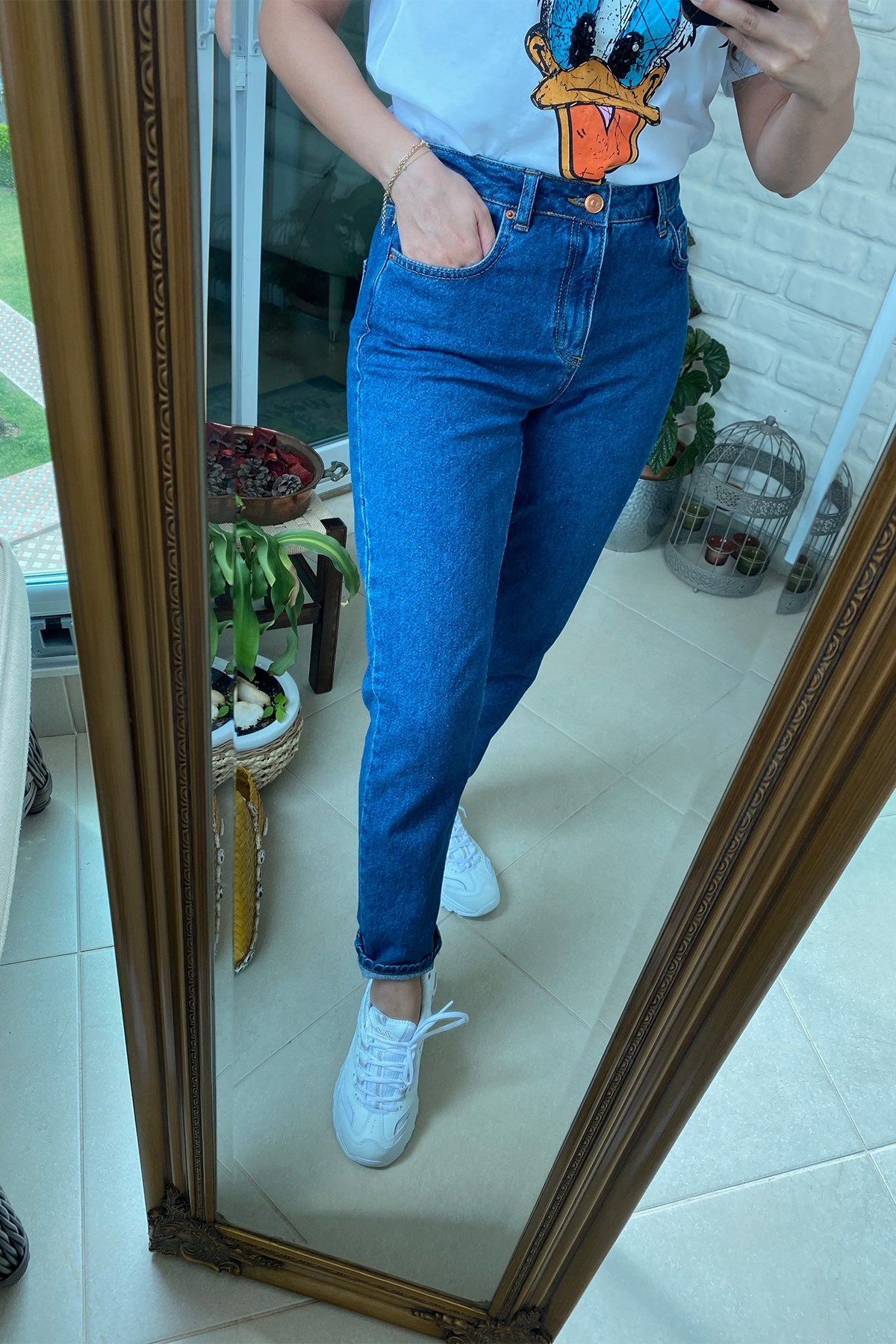Koyu Renk Mom Jean