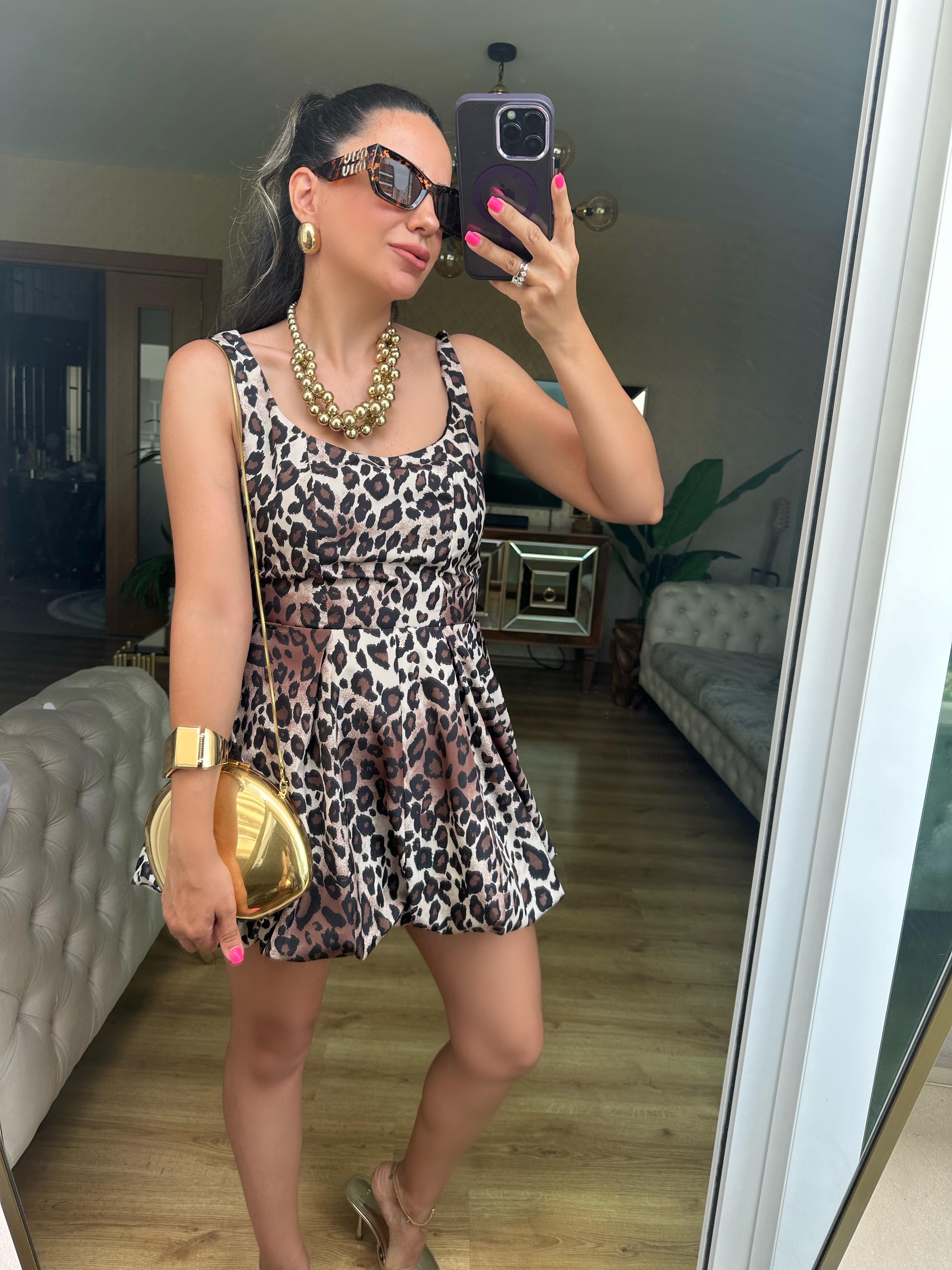 Leopar Balon Elbise