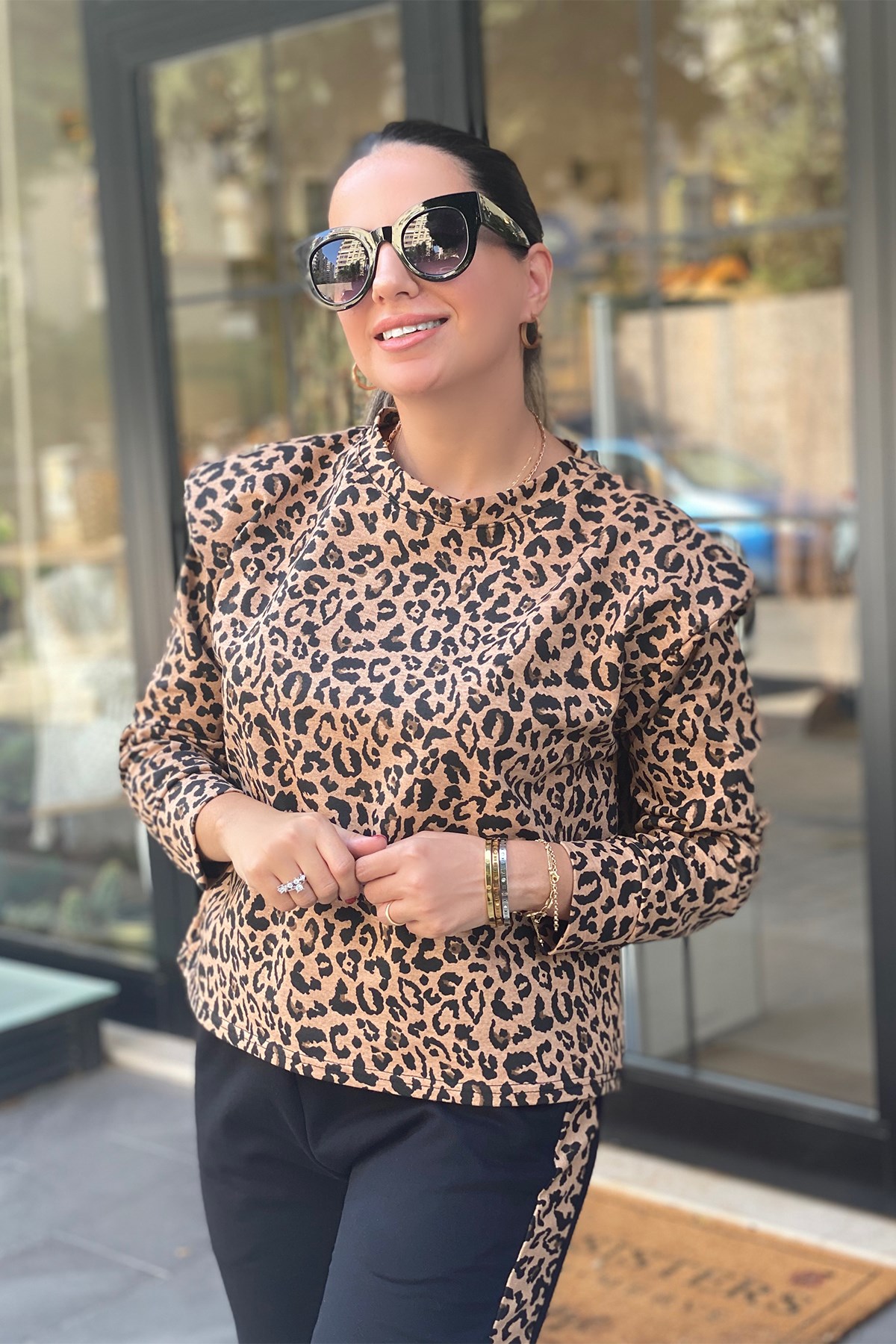 Leopar Kolu Katlamalı Sweat 