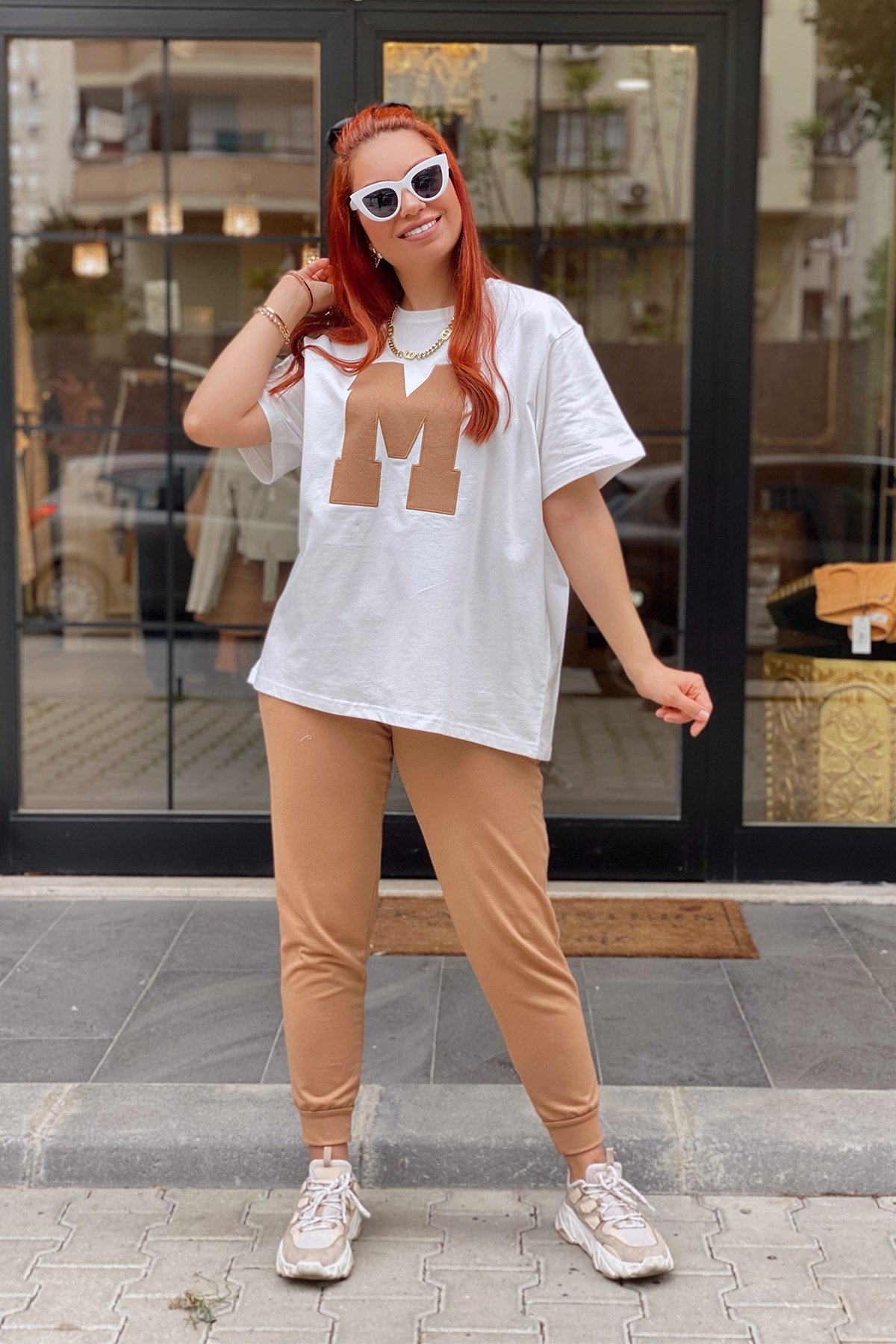 M Baskılı Camel Eşofman Takım