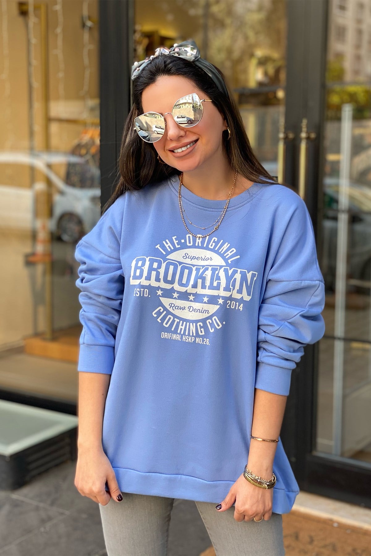 Mavi Brooklyn Baskılı Sweatshirt