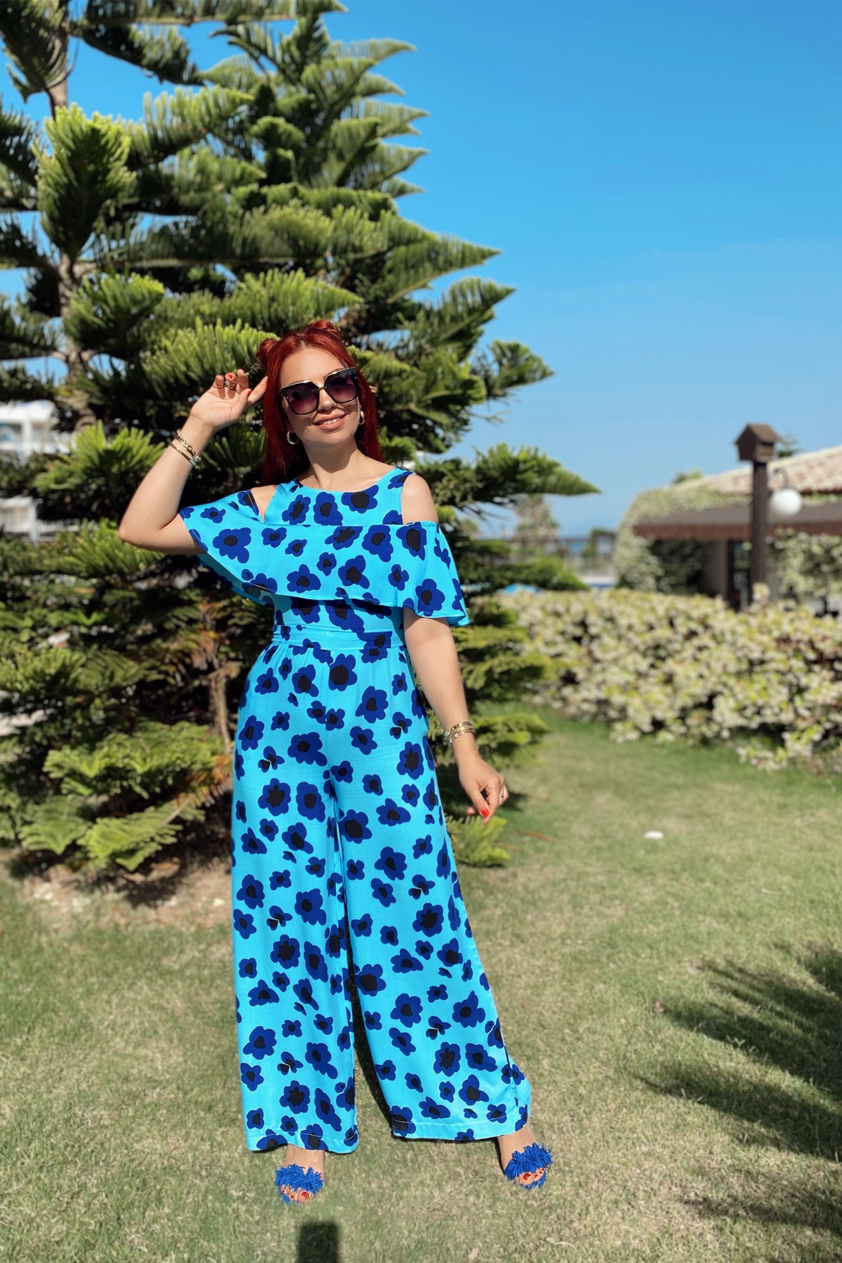 Mavi Desenli Uzun Tulum