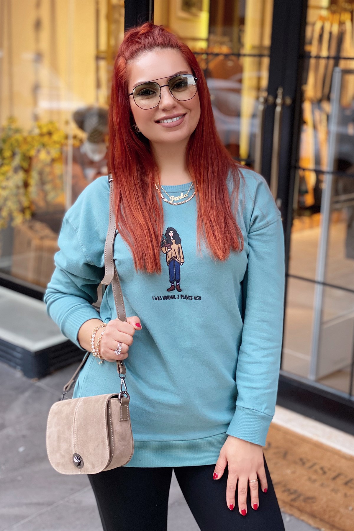 Mint Yeşil Figürlü Sweatshirt