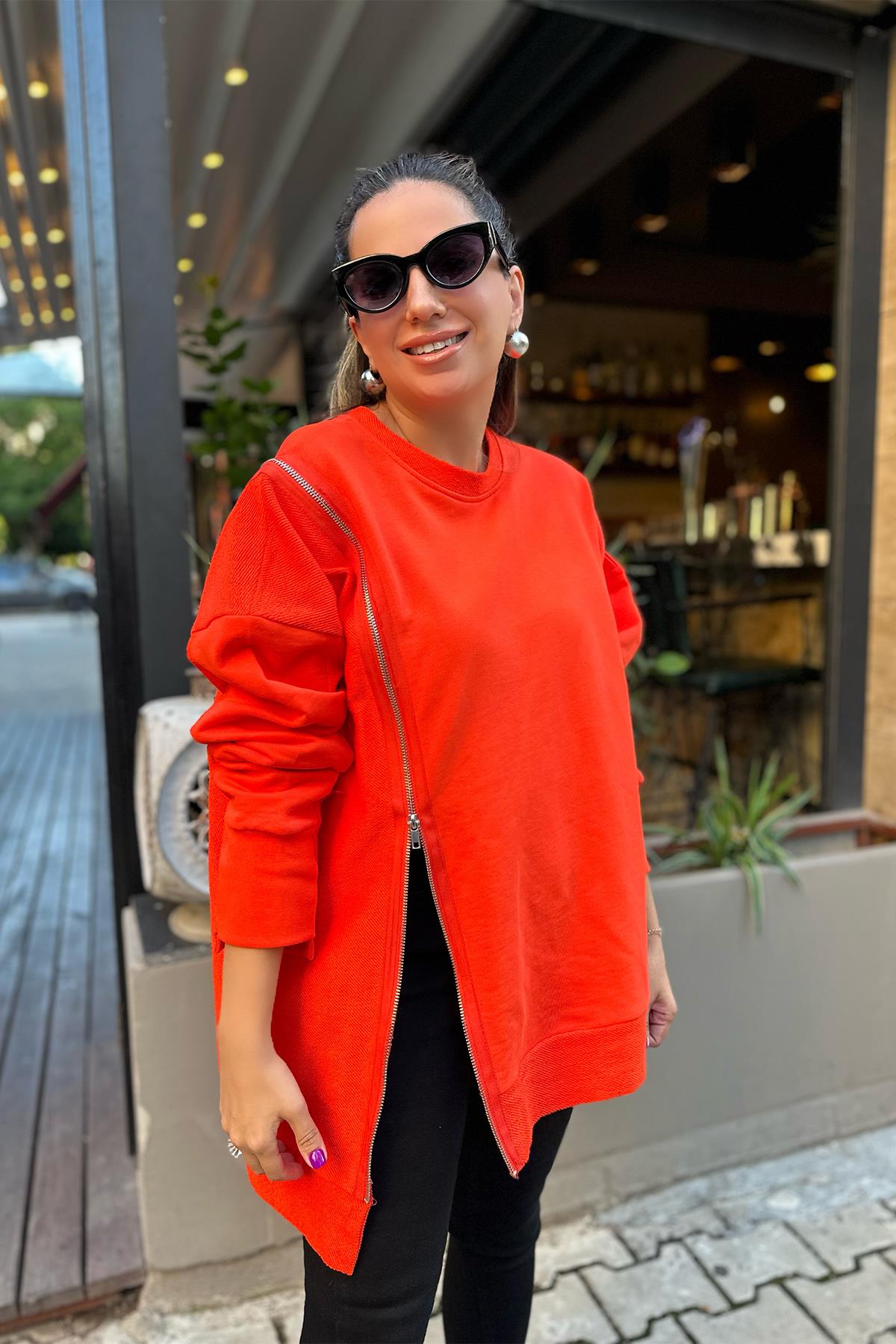 Narçiçeği Yandan Fermuar Detaylı Sweatshirt