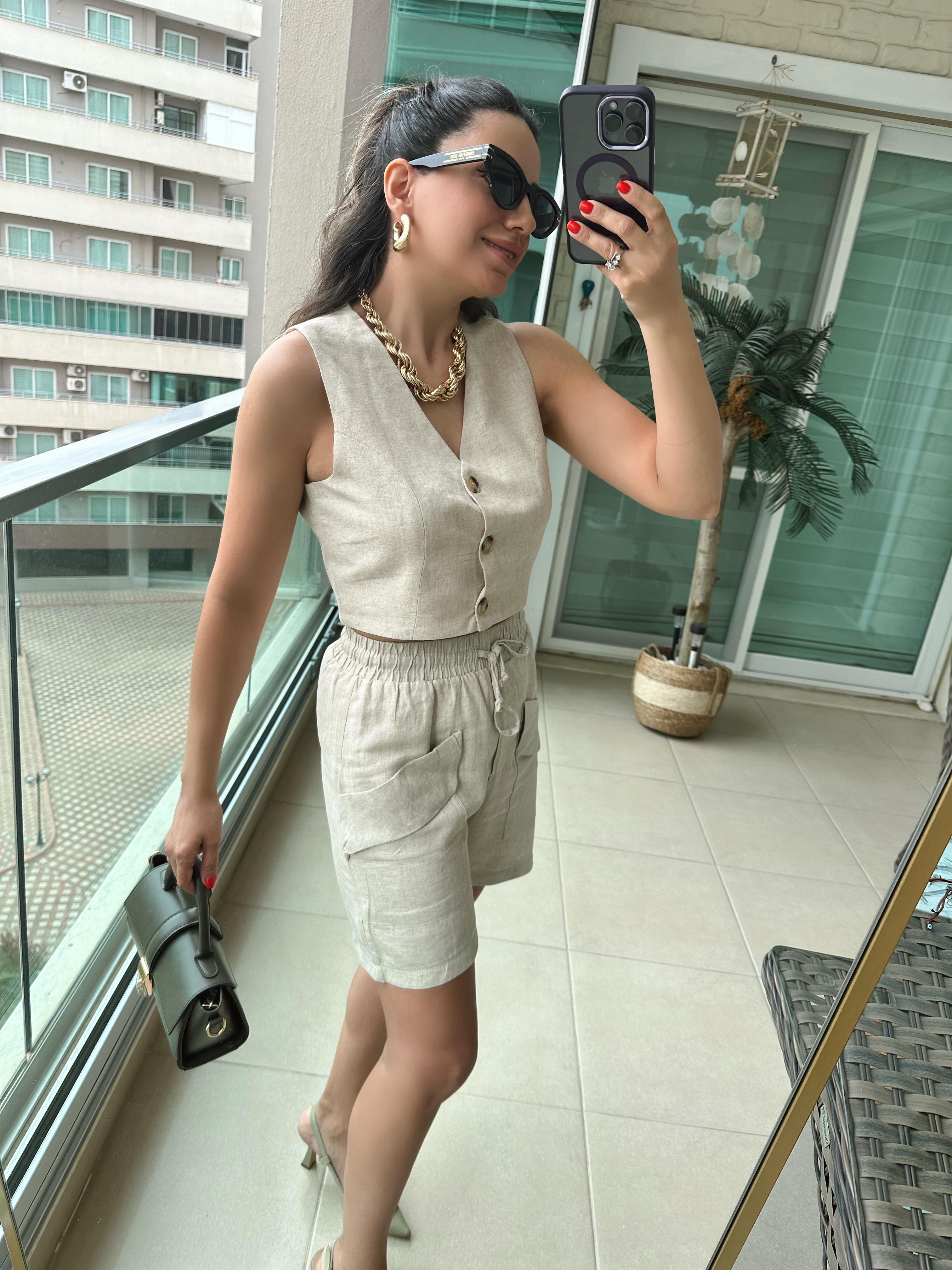 Natural  Yelek Şort Takım