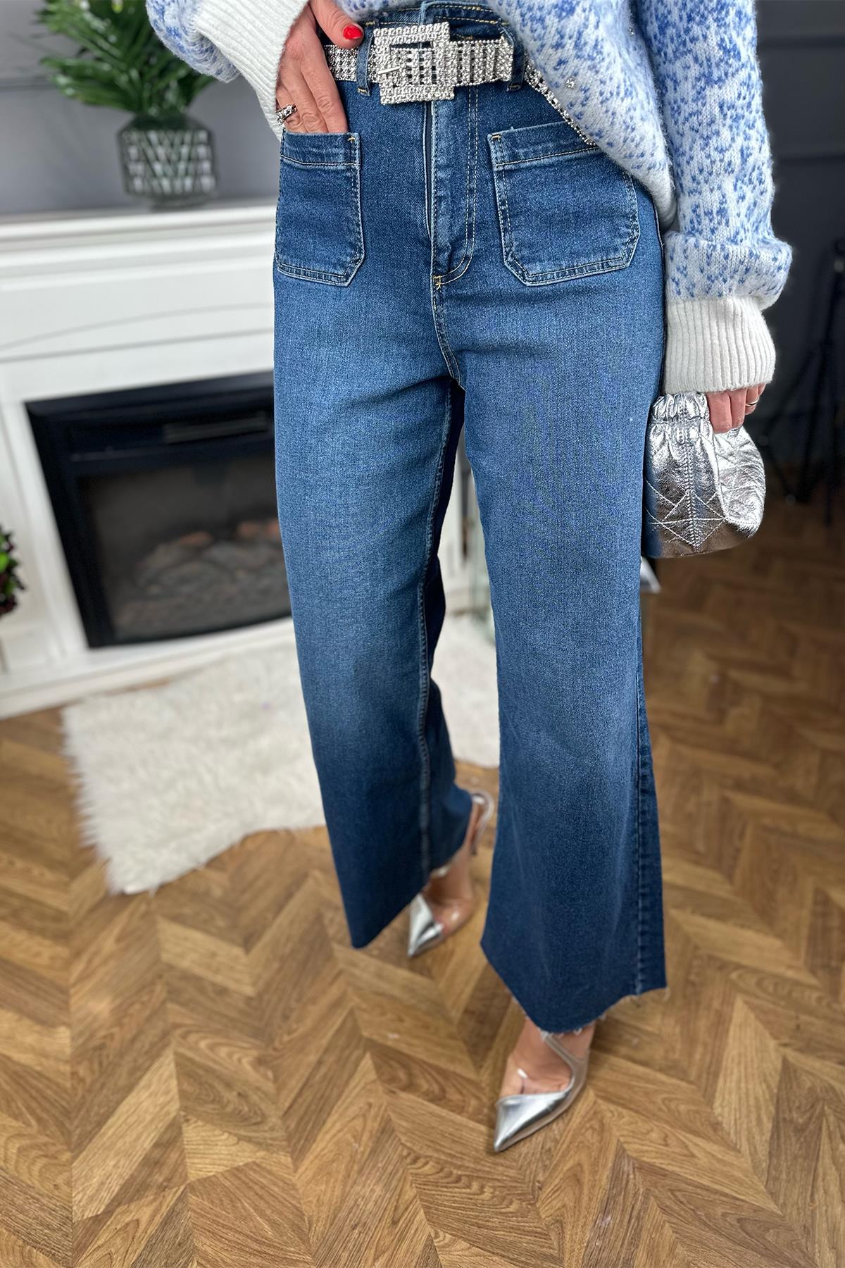 Önü Cepli Straight Fit Yüksek Bel Pantolon