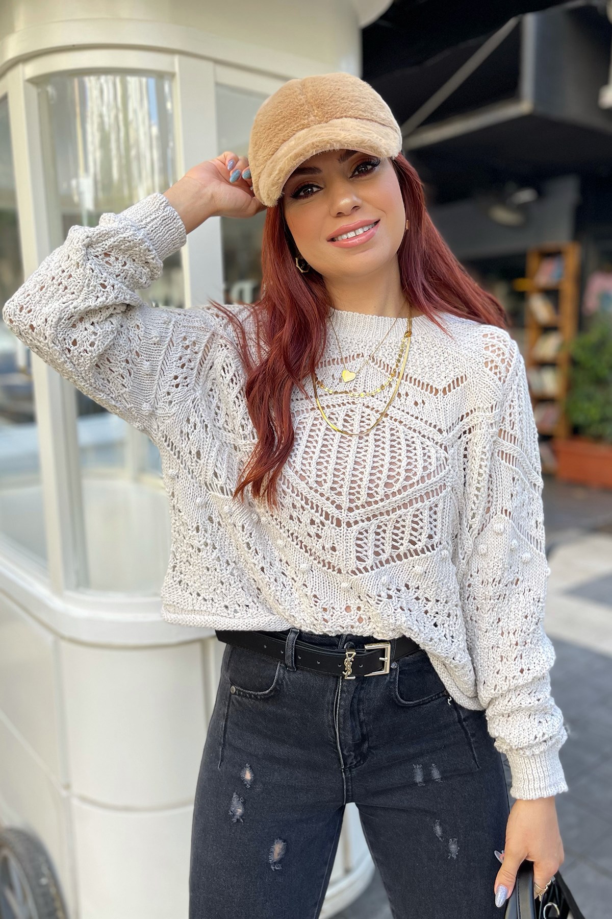 Örgü Detaylı Triko  Bluz 