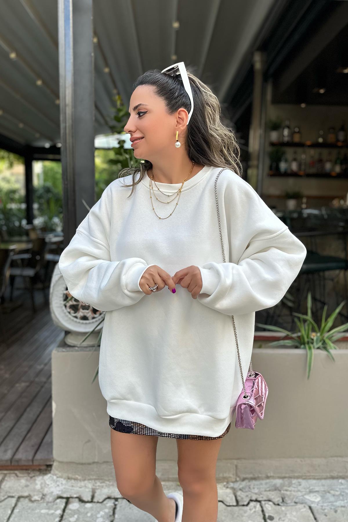 Orjinal İçi Şardonlu Beyaz Sweatshirt