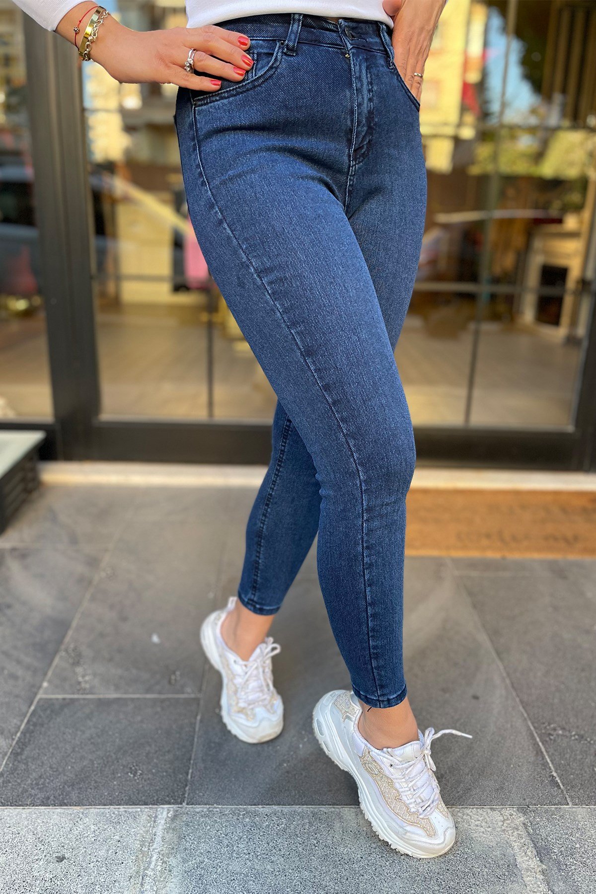 Örme Koyu Mavi Kot Pantolon