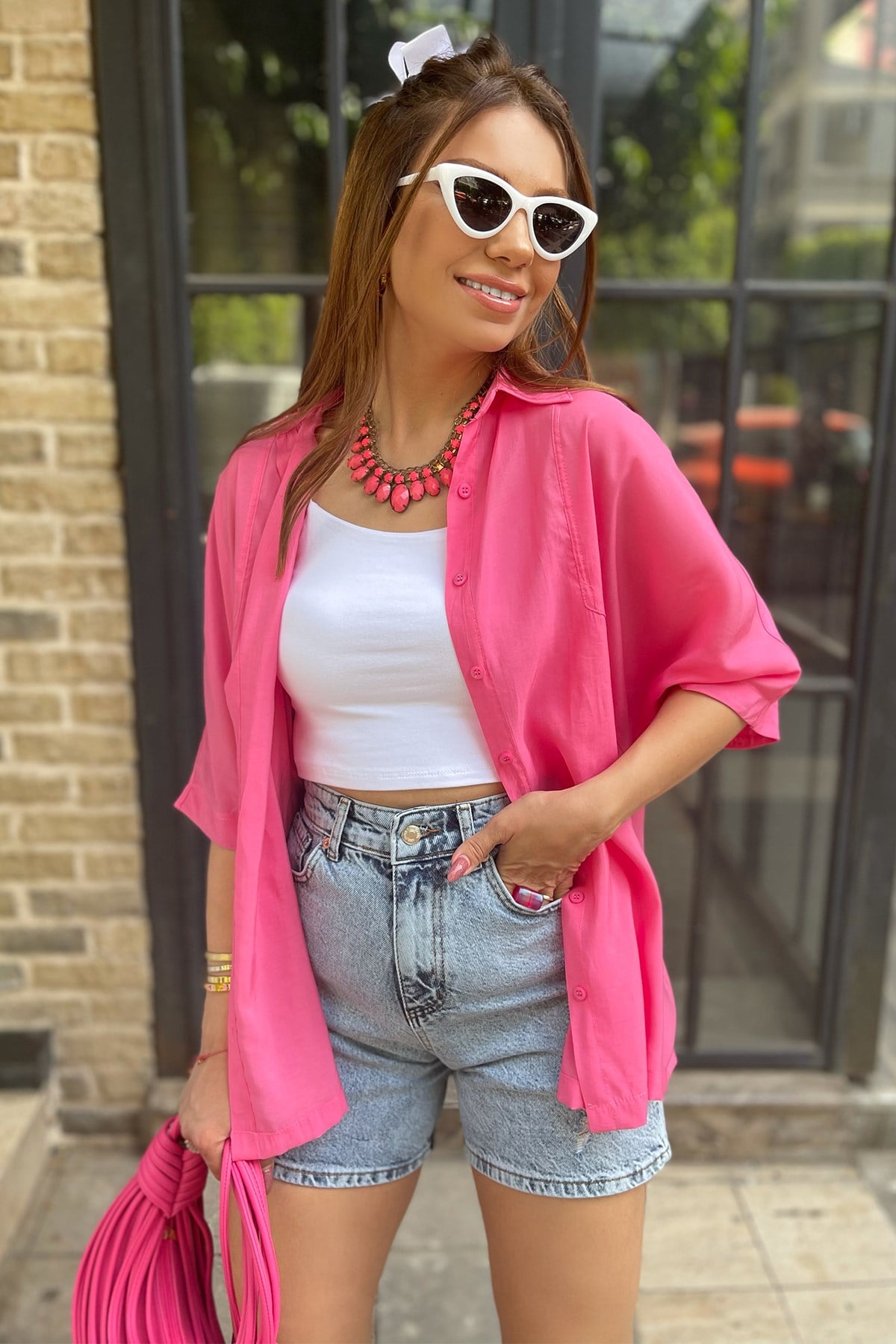 Oversize Pembe Gömlek