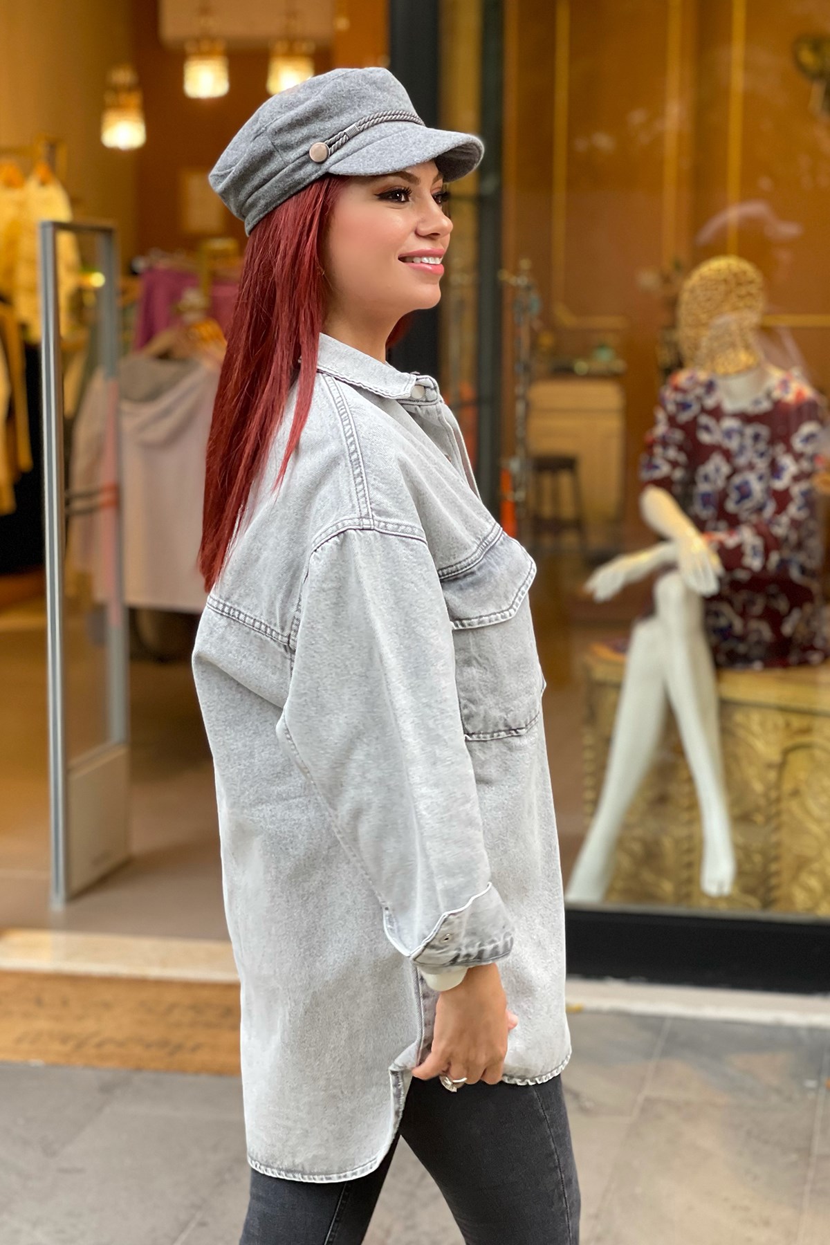 Oversize Yıkamalı Kot Ceket 