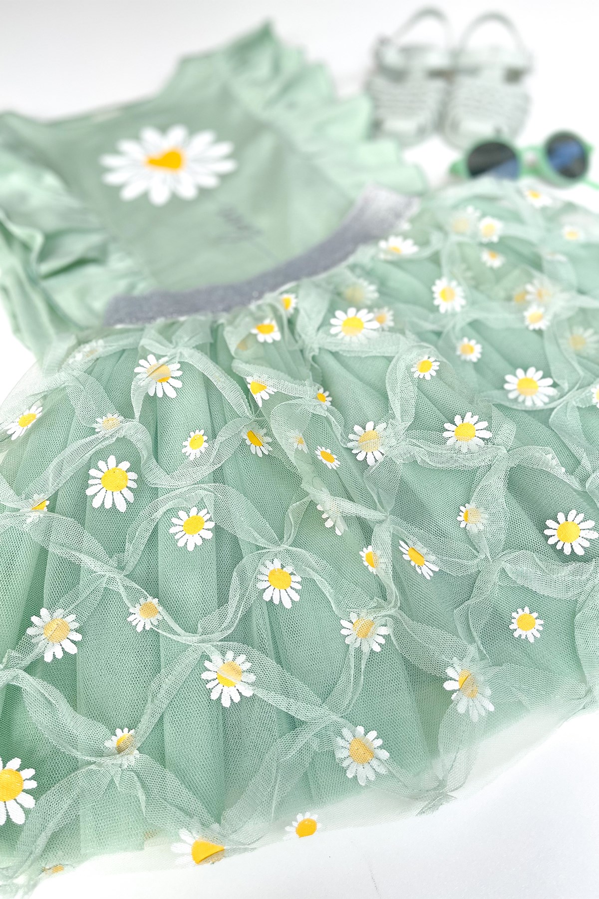 Papatyalı Yeşil Etek Takım