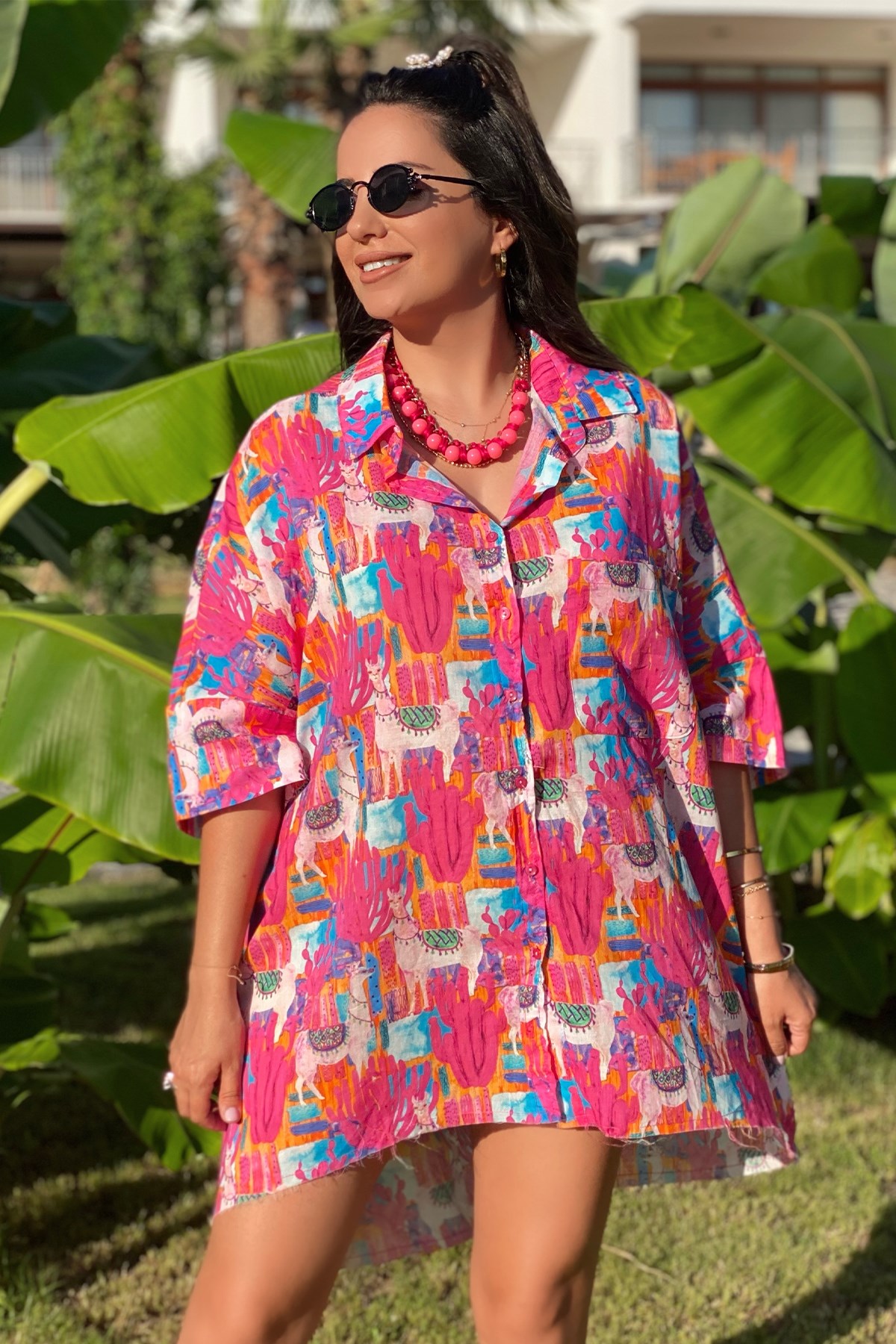 Pembe Desenli Salaş Gömlek 