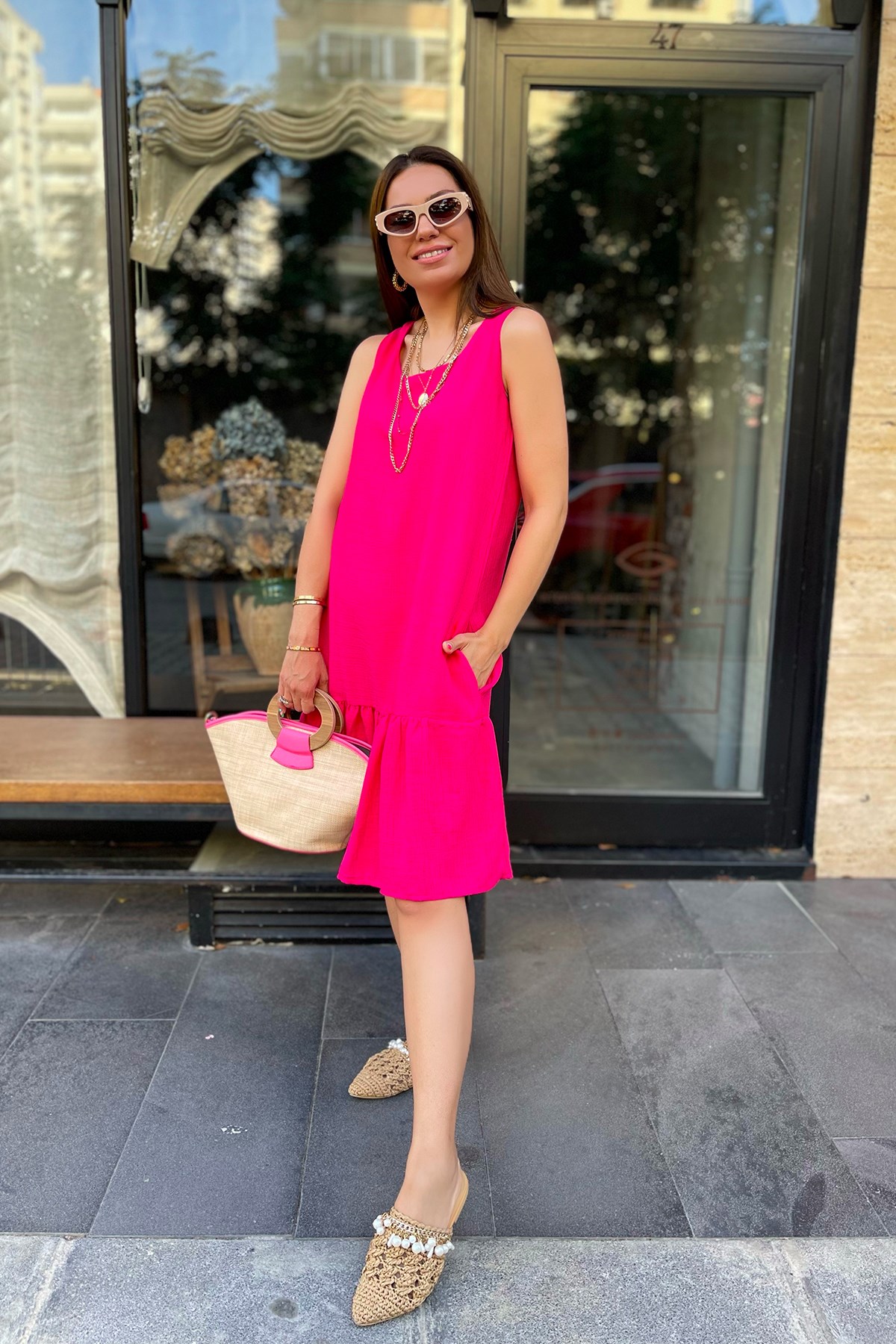 Pembe Kolsuz Basic Elbise