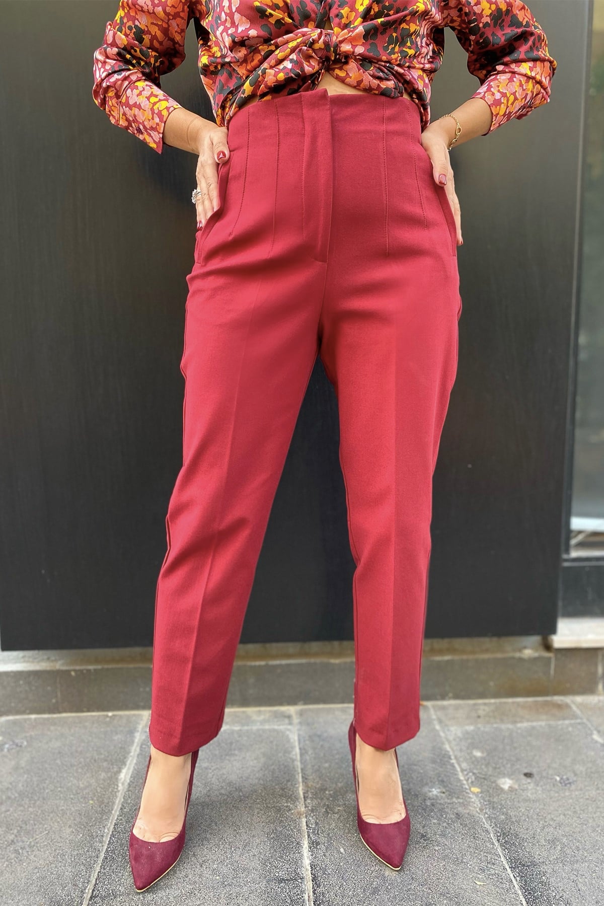 Pensli Açık Bordo Kumaş Pantolon