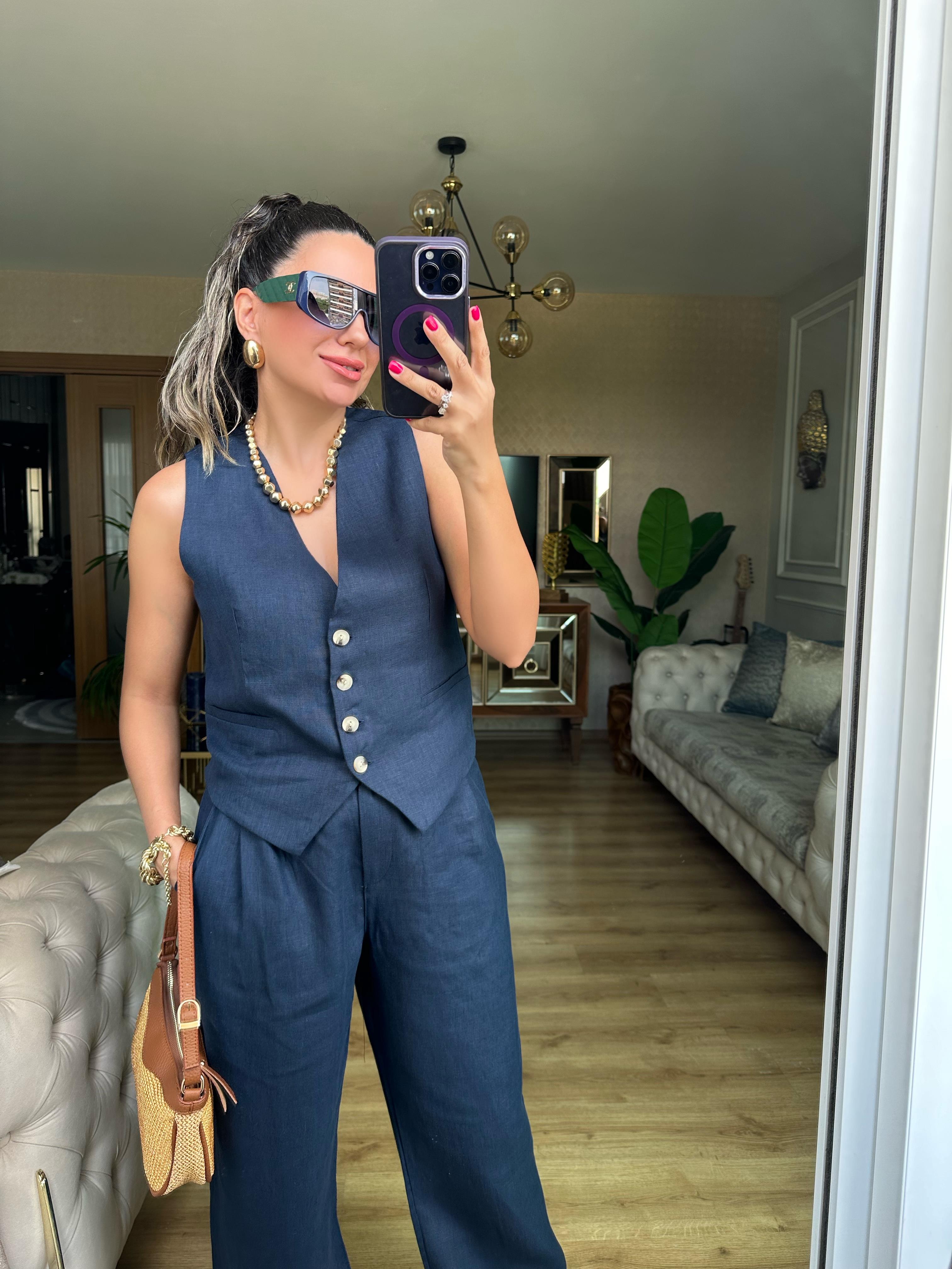 Premium Lacivert Keten Pantolon Takım