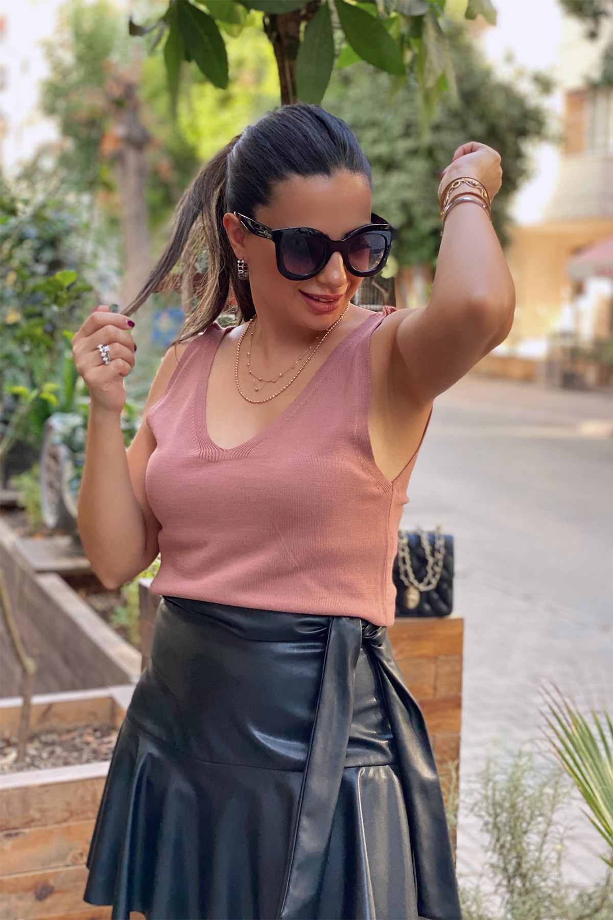 Pudra Askılı Triko Bluz