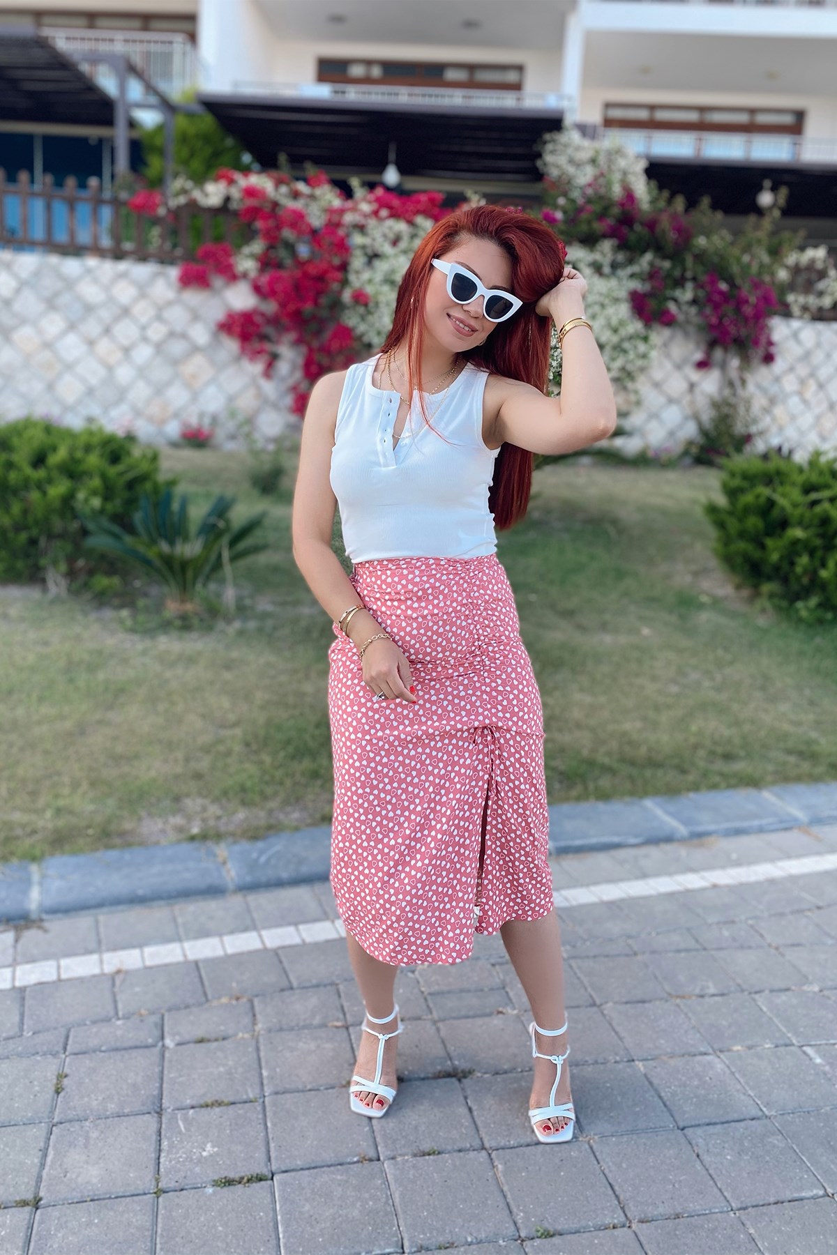 Pudra Yanı Büzgülü Çıtır Desen Etek