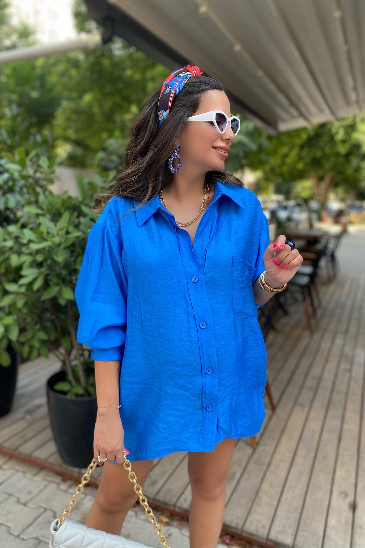 Saks Mavi Renk  Oversize Gömlek