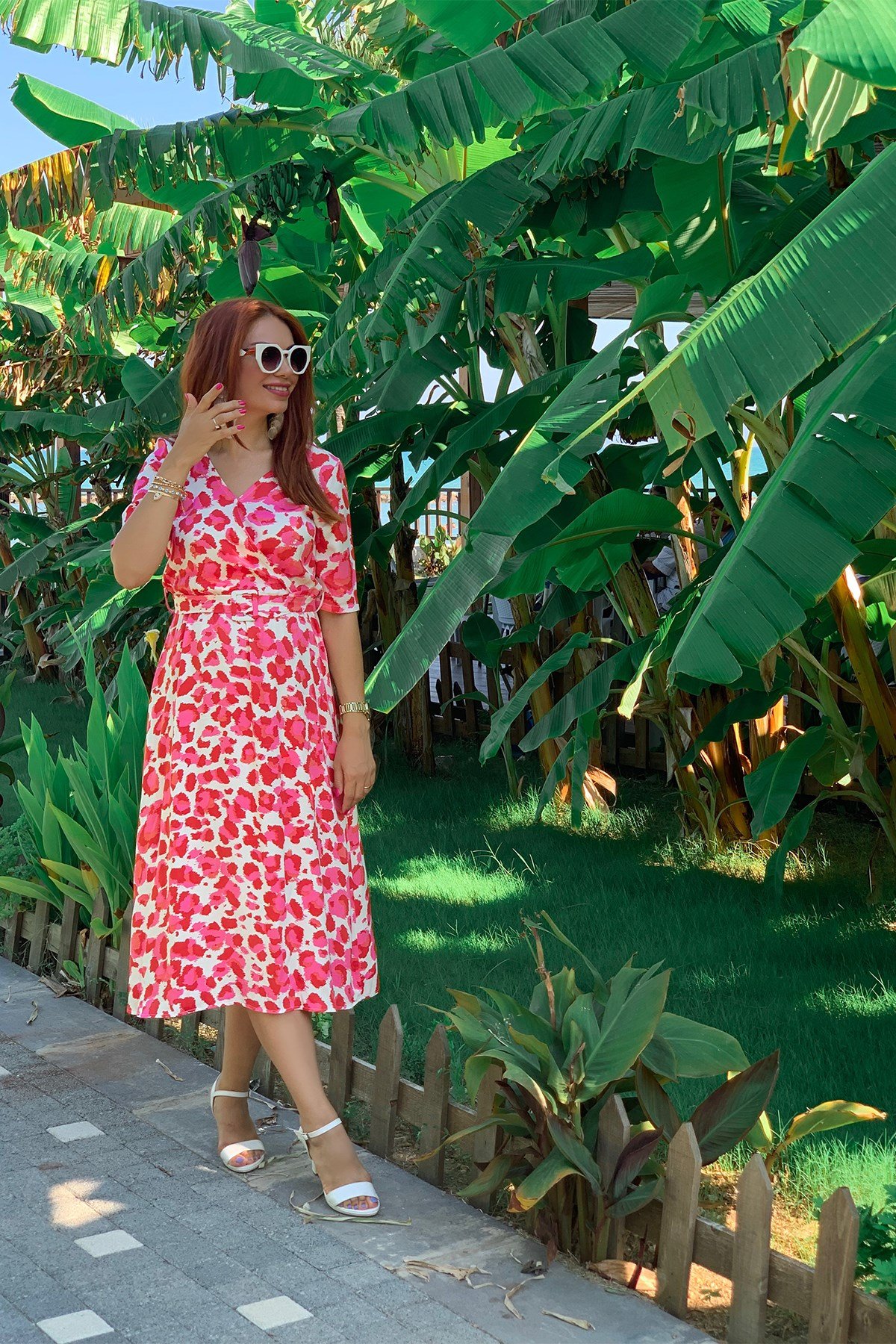 Saten Pembe Leopar Elbise