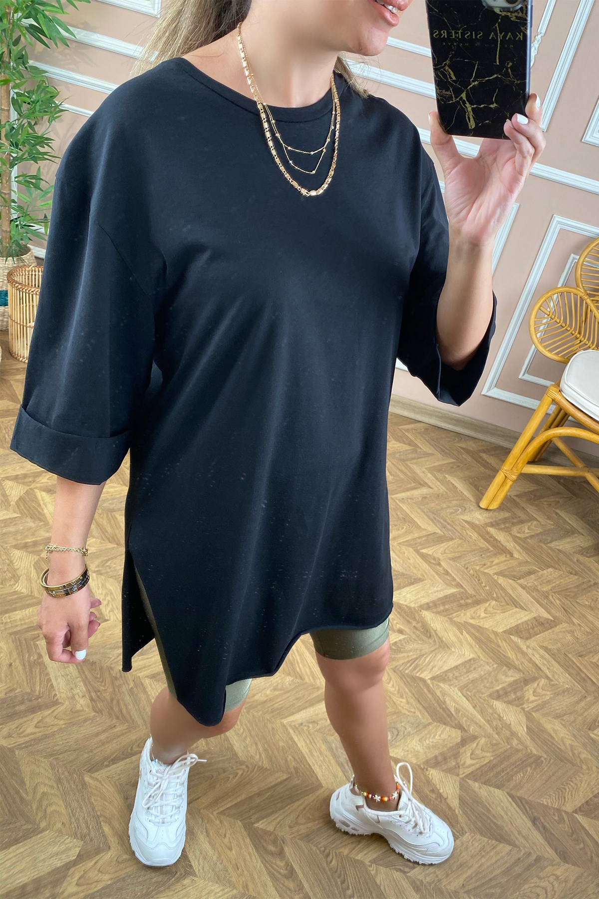 Siyah Basic Uzun Boyfriend Tshirt