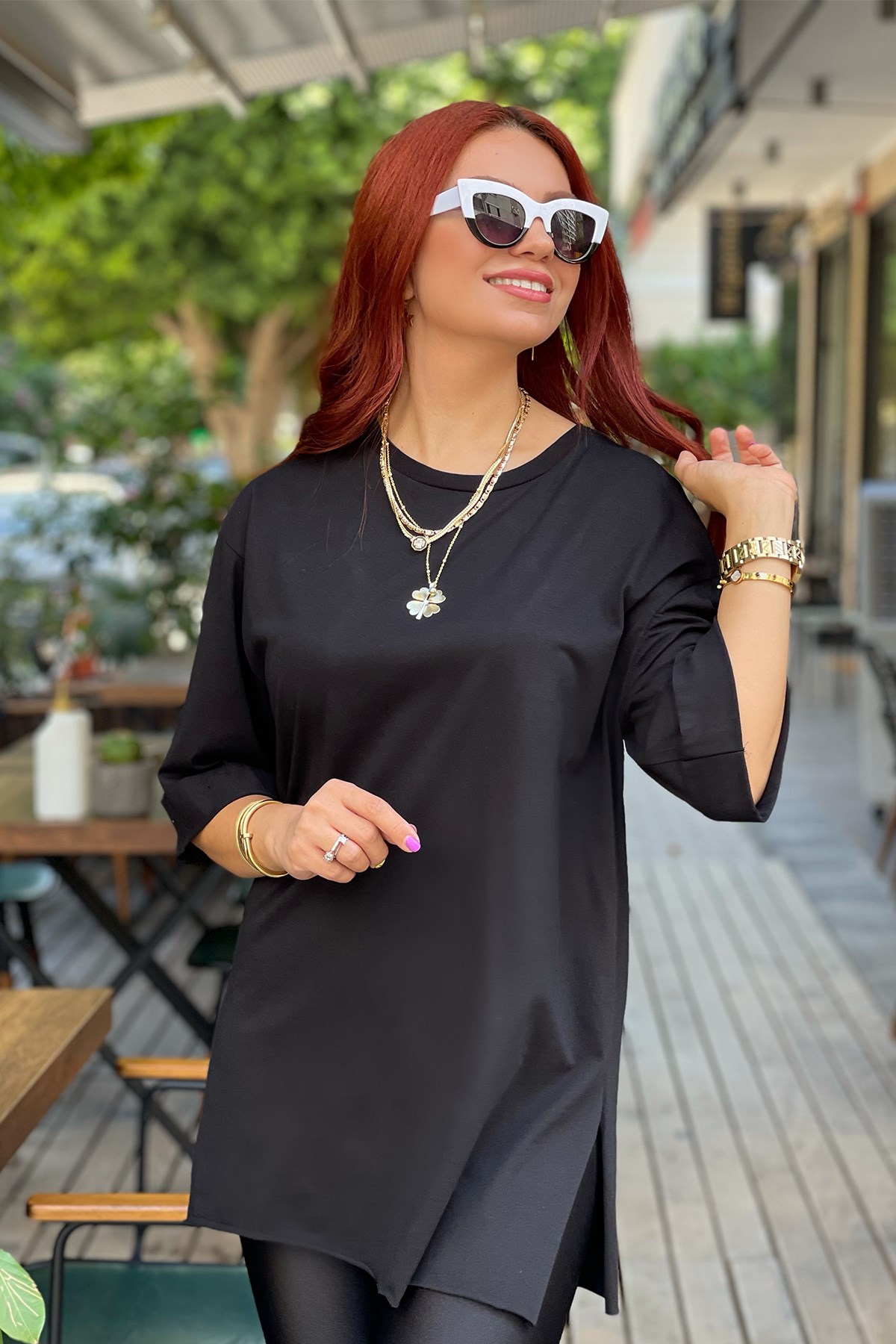 Siyah Basic Uzun Boyfriend Tshirt