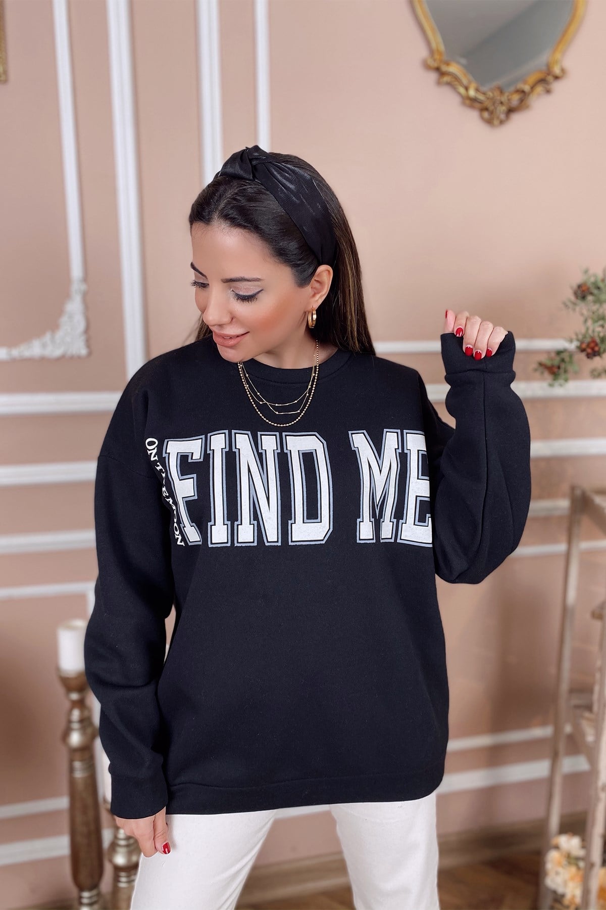 Siyah Baskılı Sweatshirt