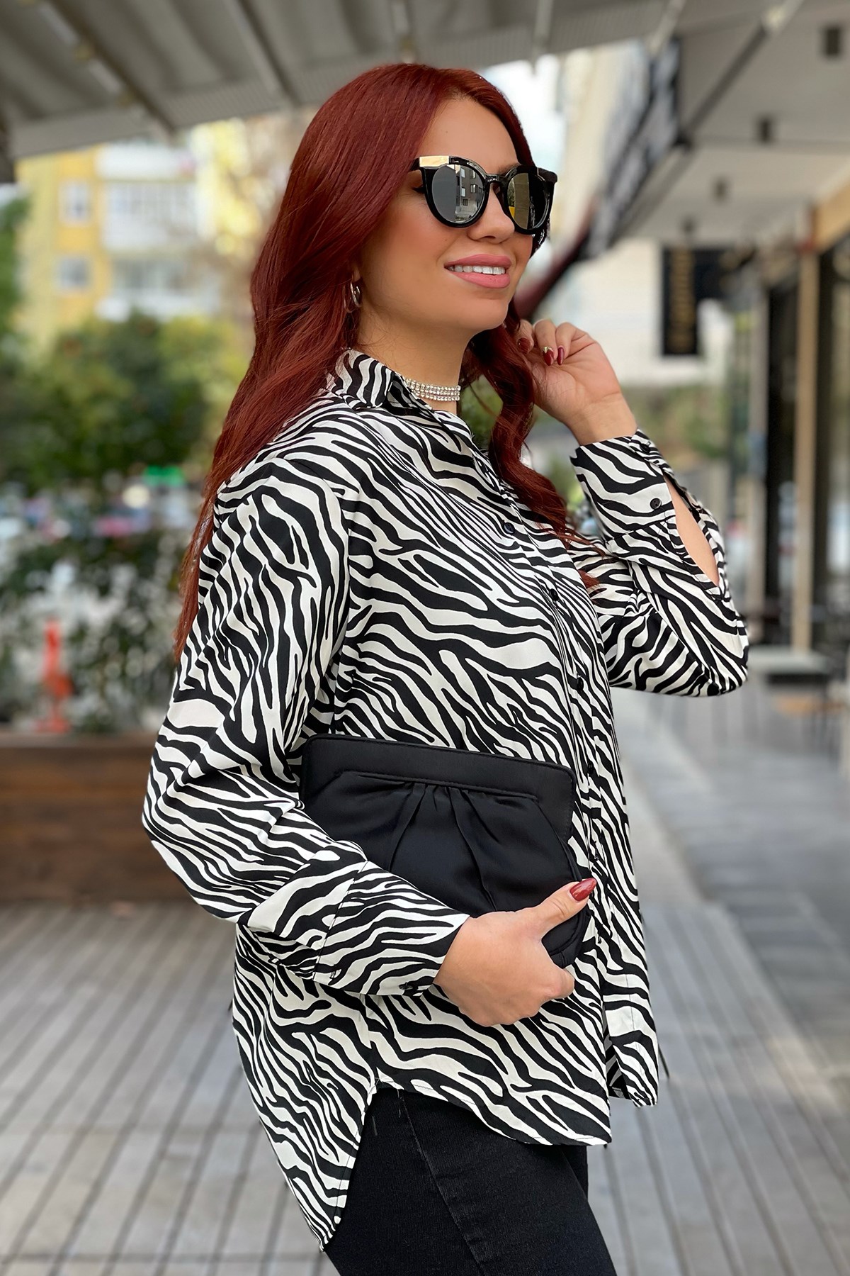 Siyah Beyaz Zebra Desen Gömlek