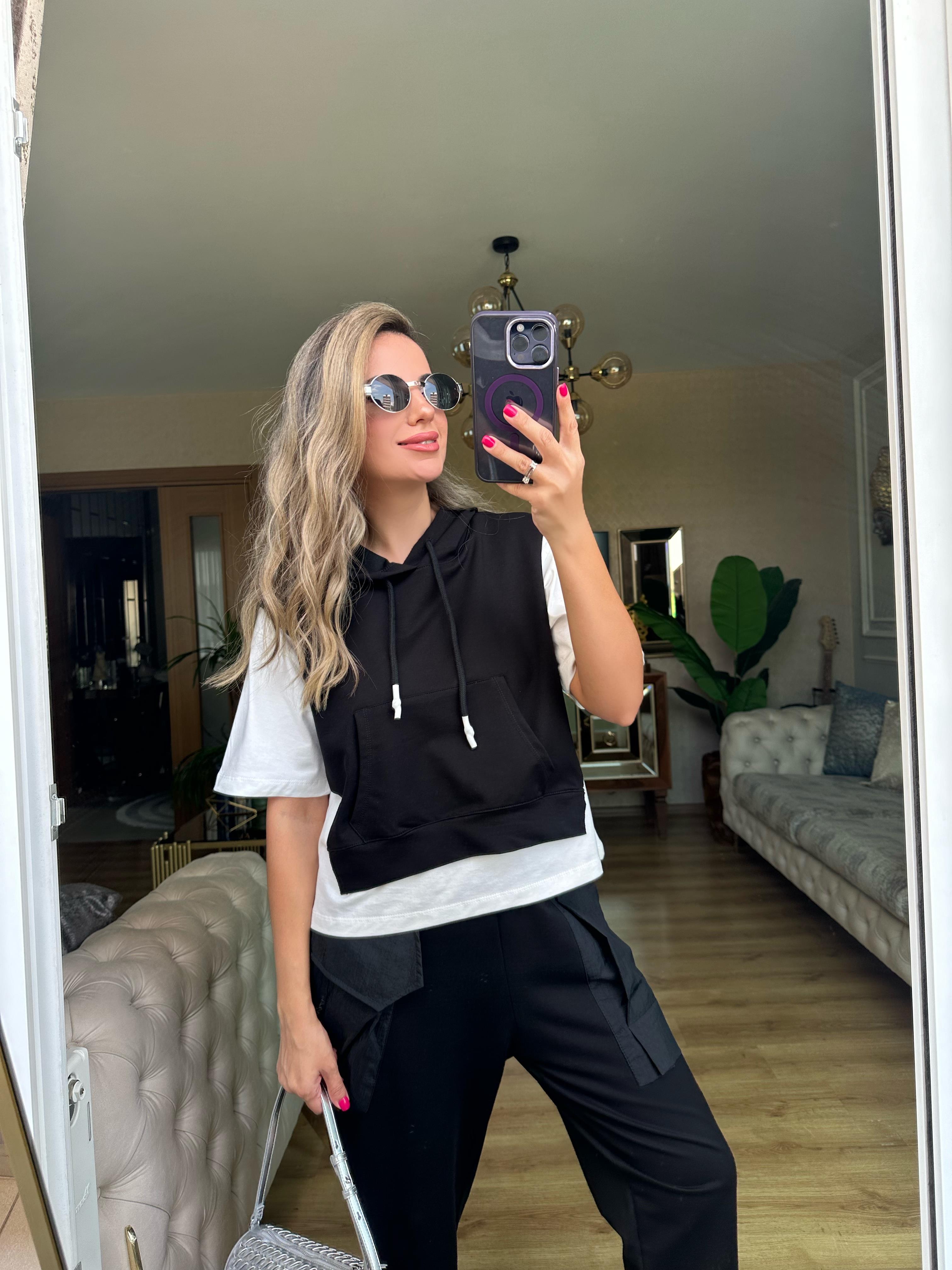 Siyah Kapşonlu Sweat Pantolon Takım