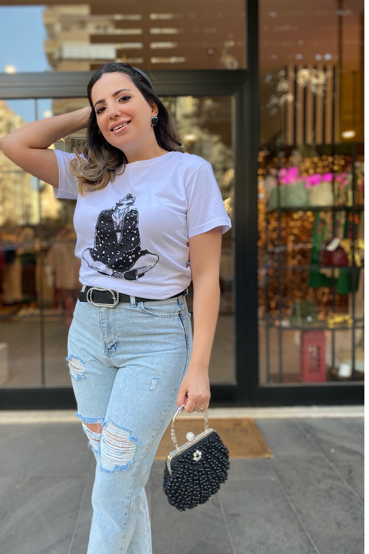 Siyah Kız Baskılı Tshirt