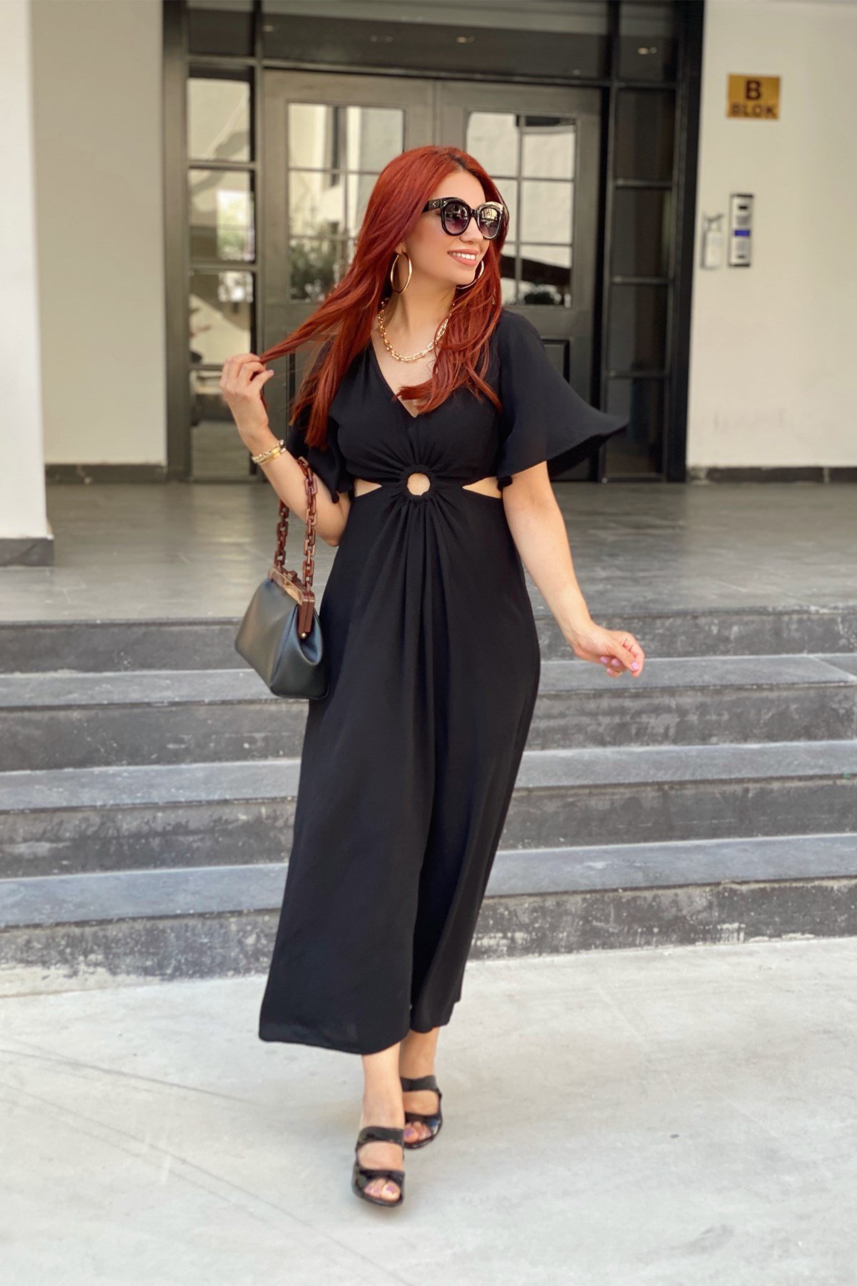 Siyah Maroken Kumaş Elbise