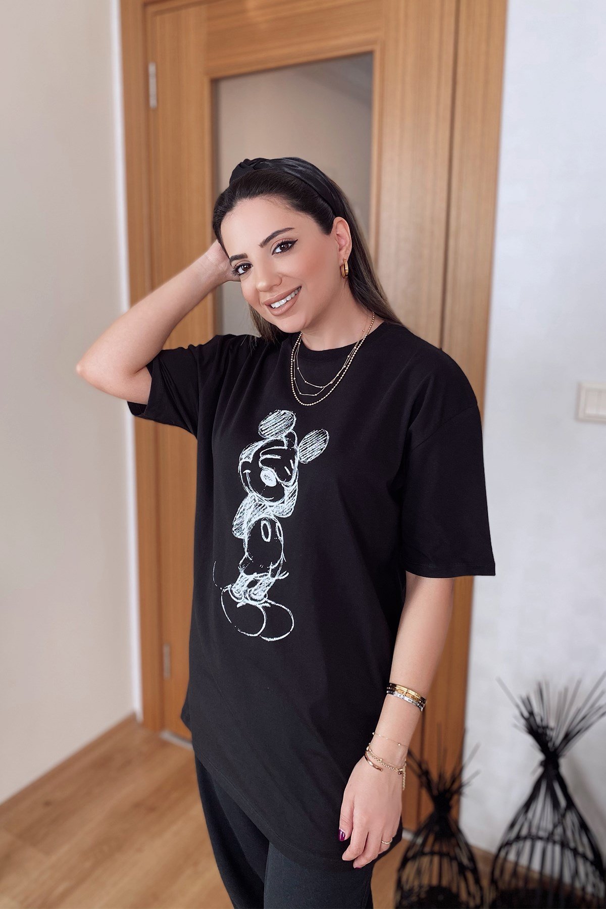 Siyah Mickey Baskılı Tshirt