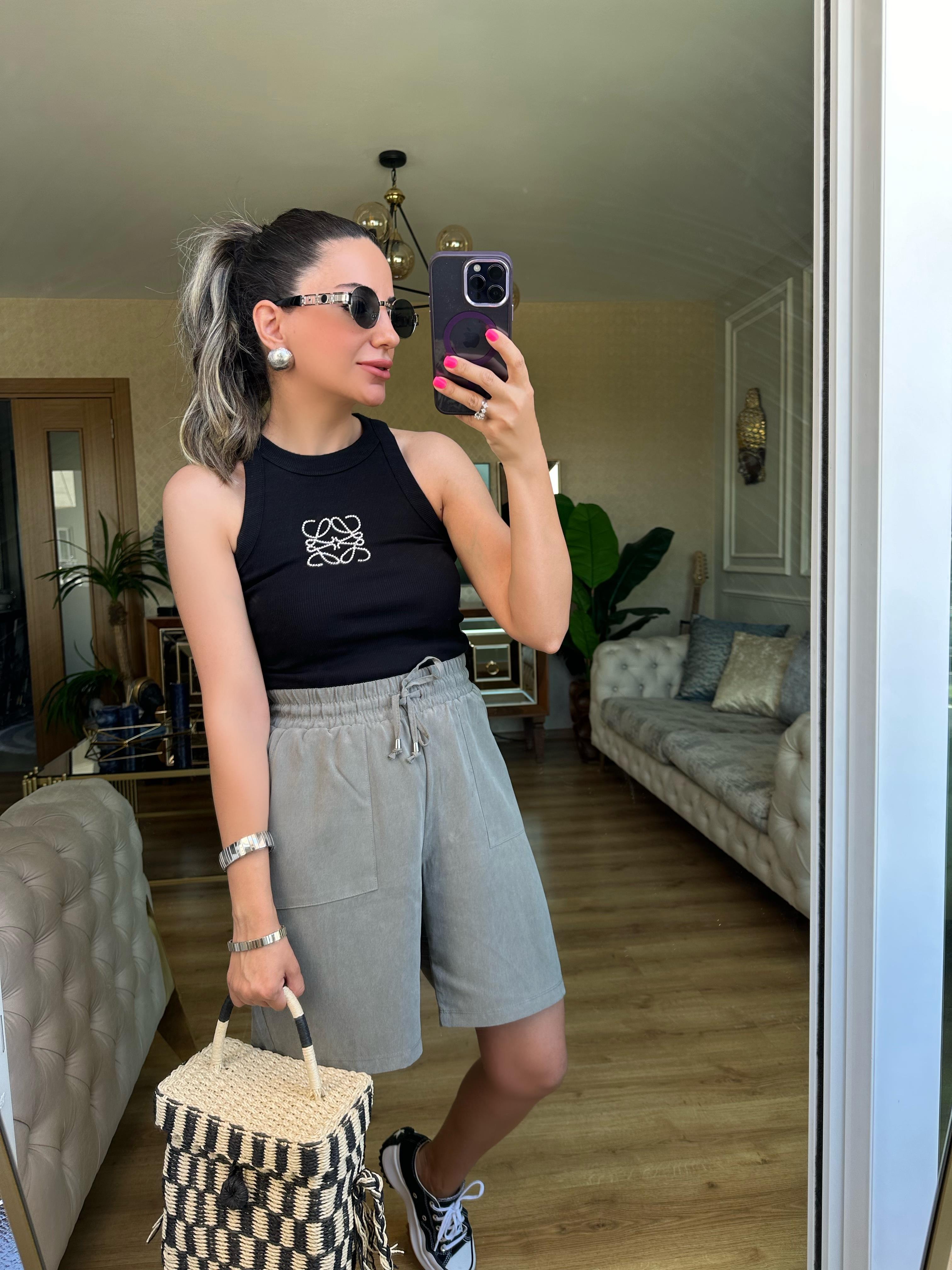 Siyah Önü Taşlı Bluz Atlet