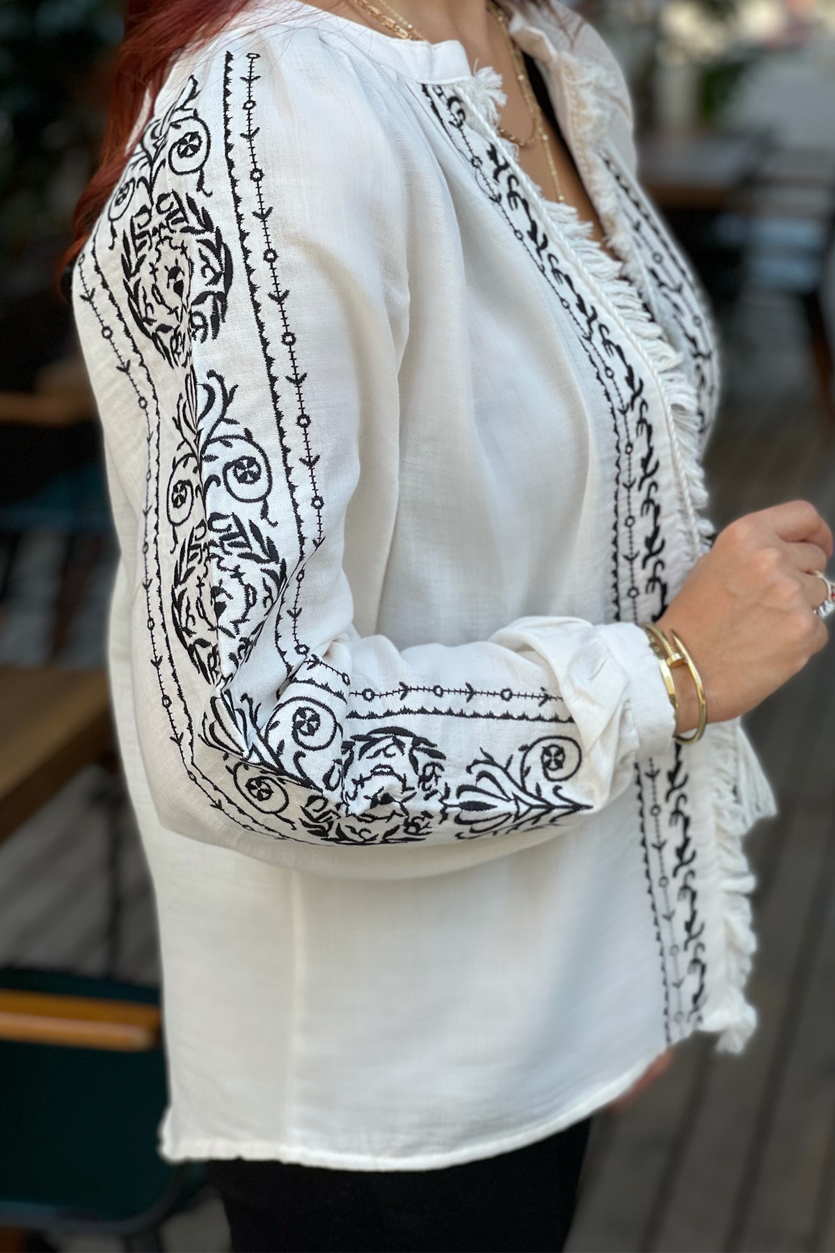 Siyah Şerit Detaylı Gömlek Ceket