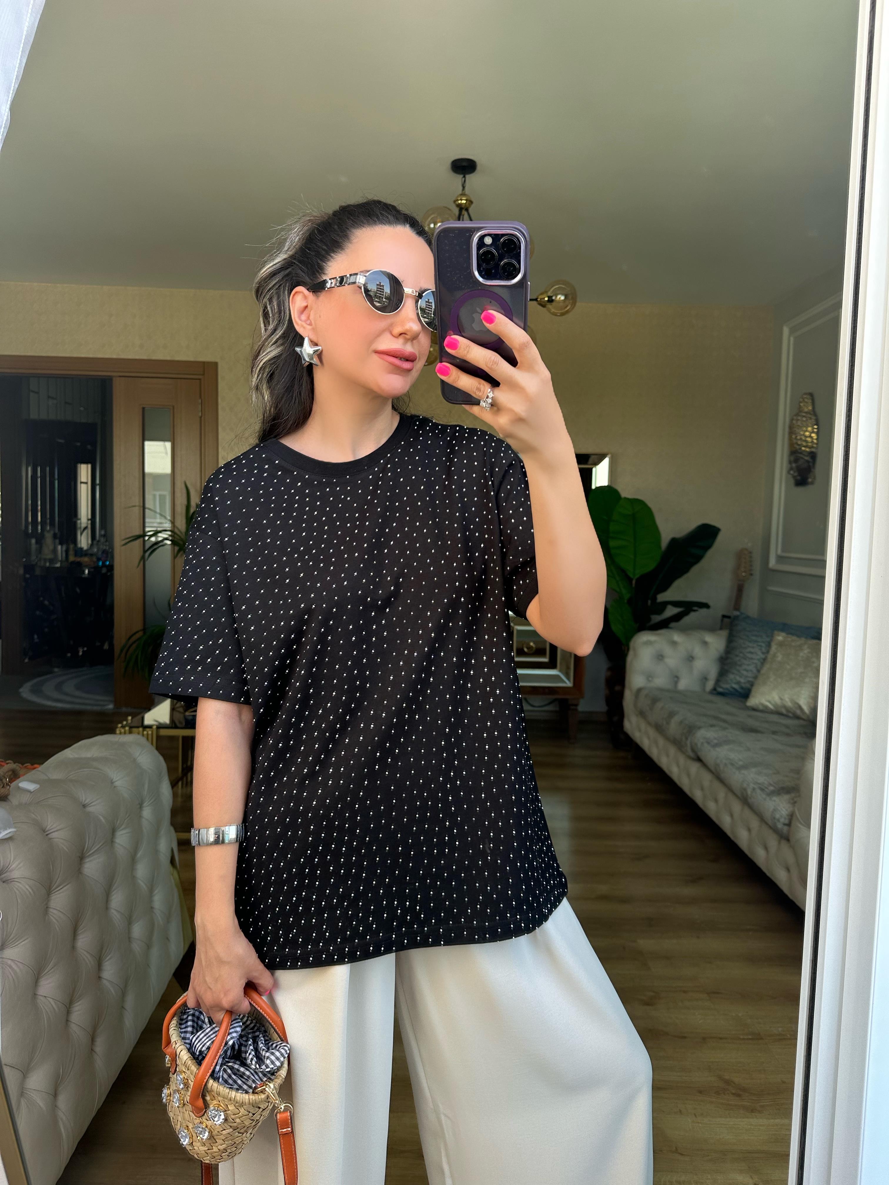 Siyah Taşlı Tshirt