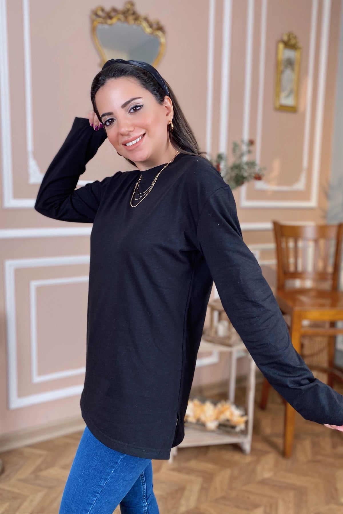 Siyah Uzun Kol Basic Tshirt