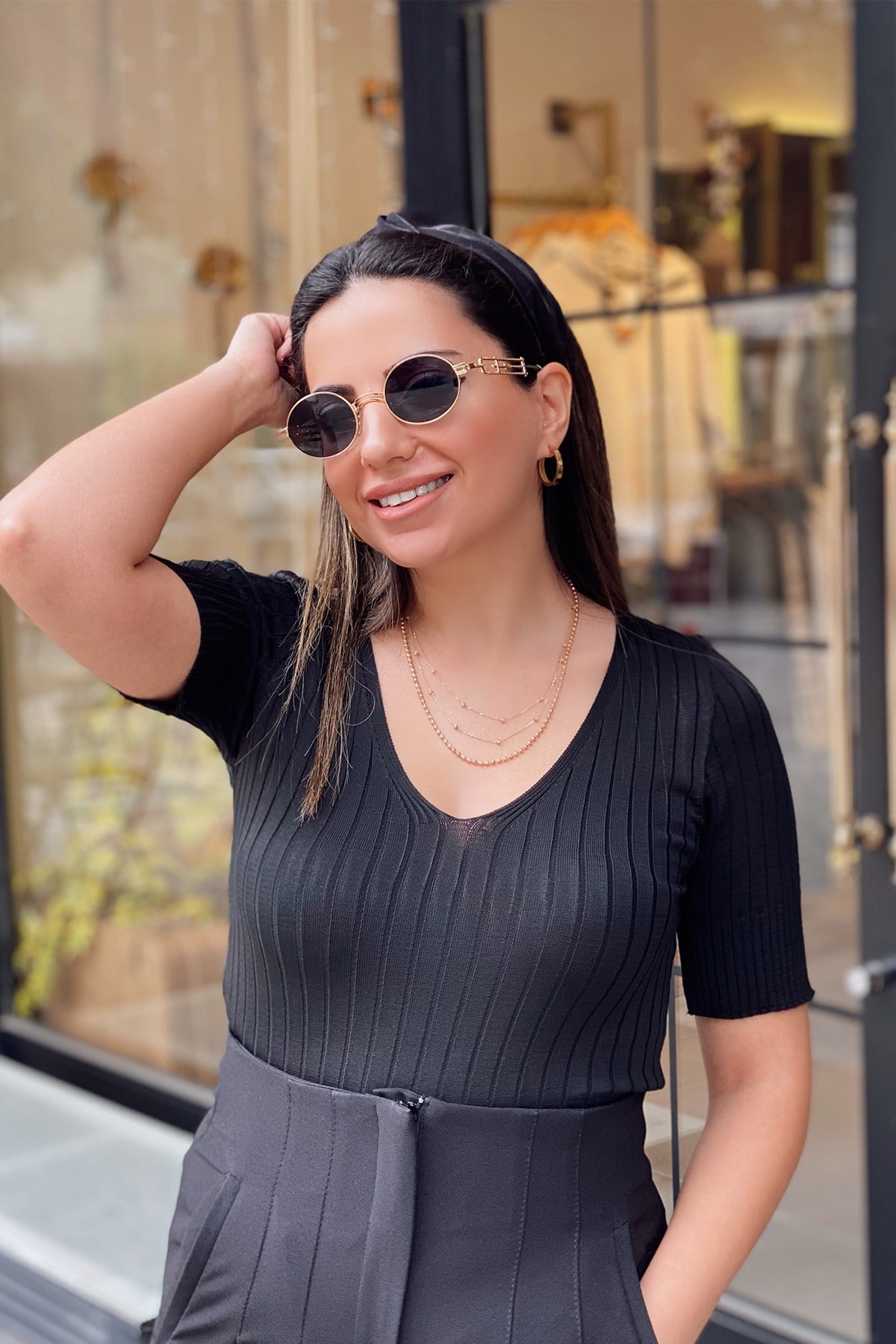 Siyah Yarım Kol Triko Bluz