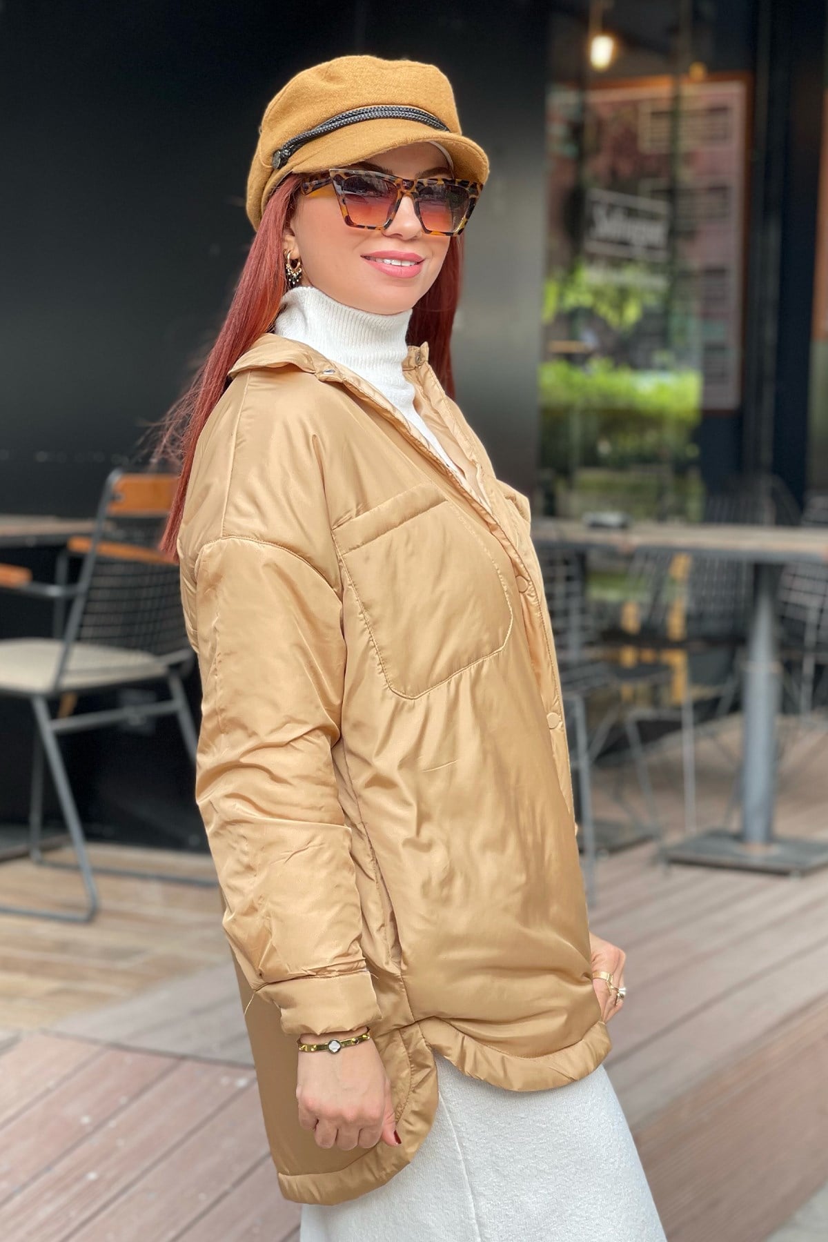 Taba Elyaf Kaplamalı Gömlek Ceket