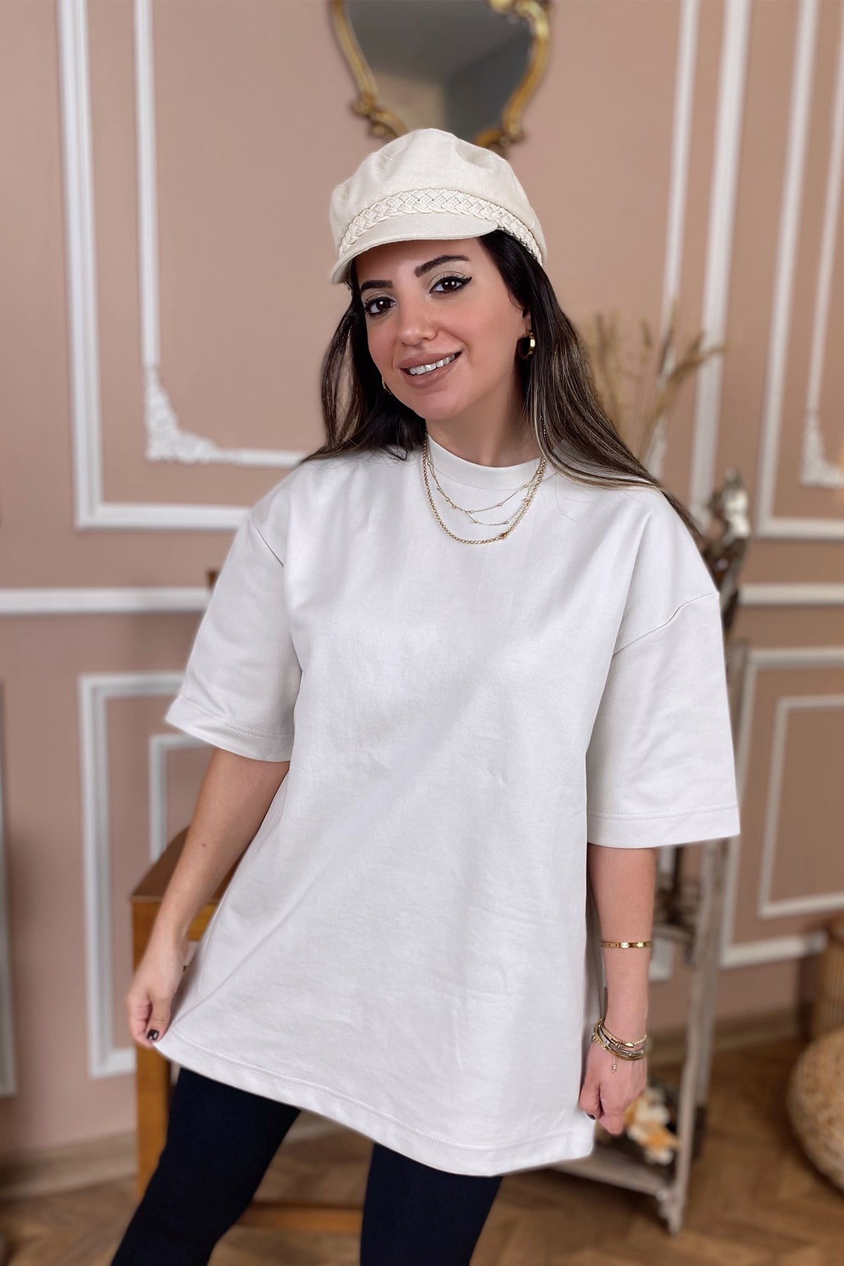 Taş Renk Pamuk Kumaş Basic Tshirt