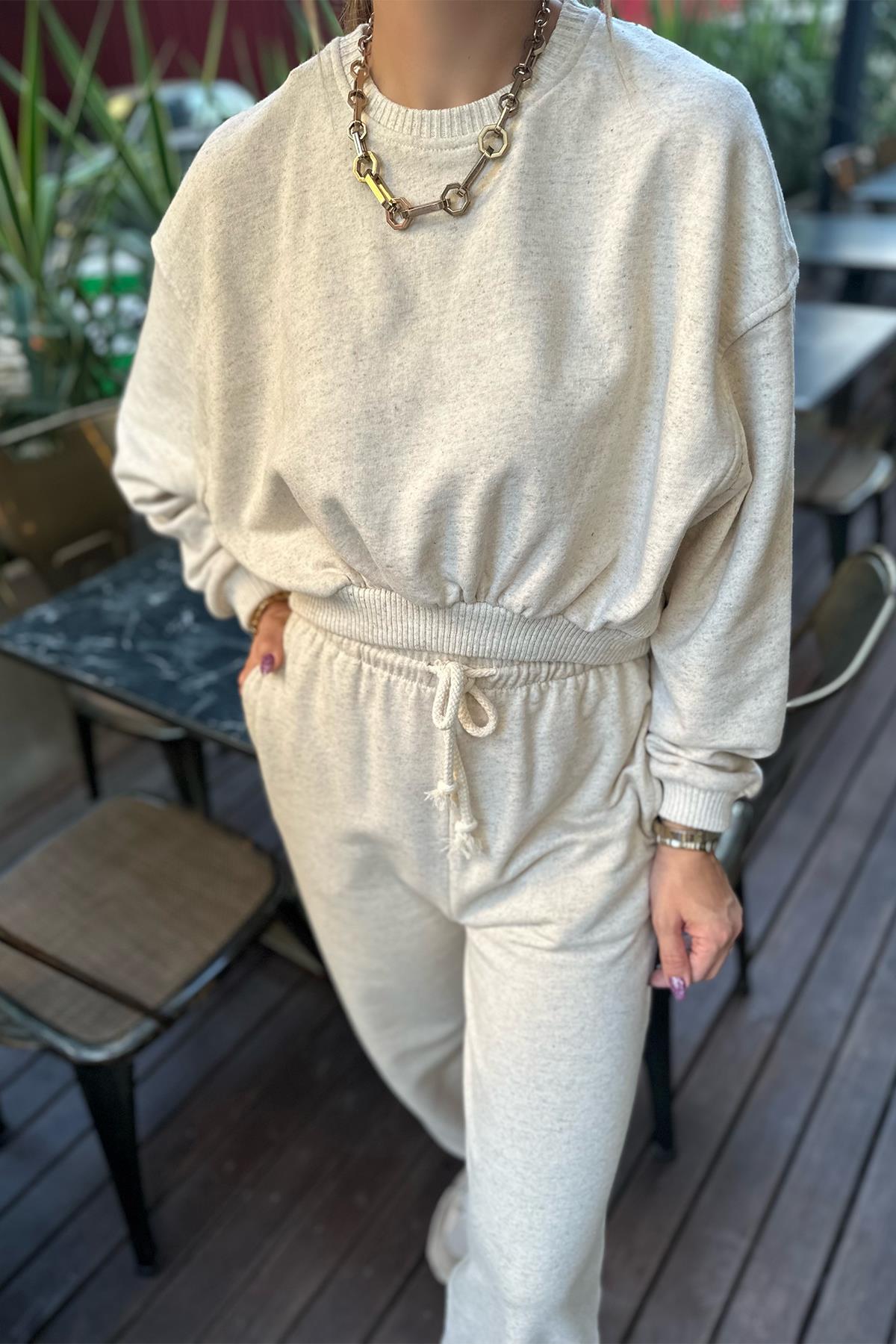 Taş Renk Sweat Pantolon Takım