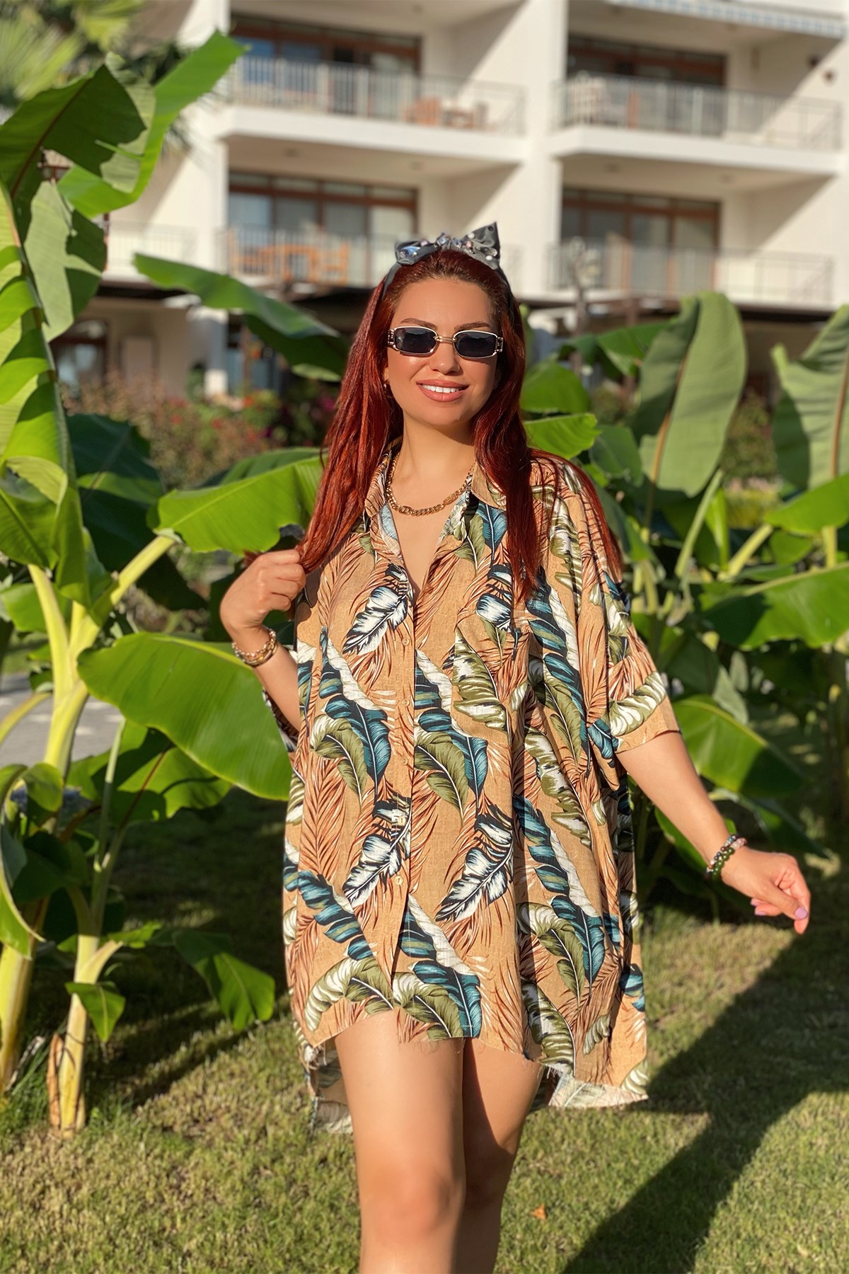 Tropikal Desenli Salaş Gömlek 