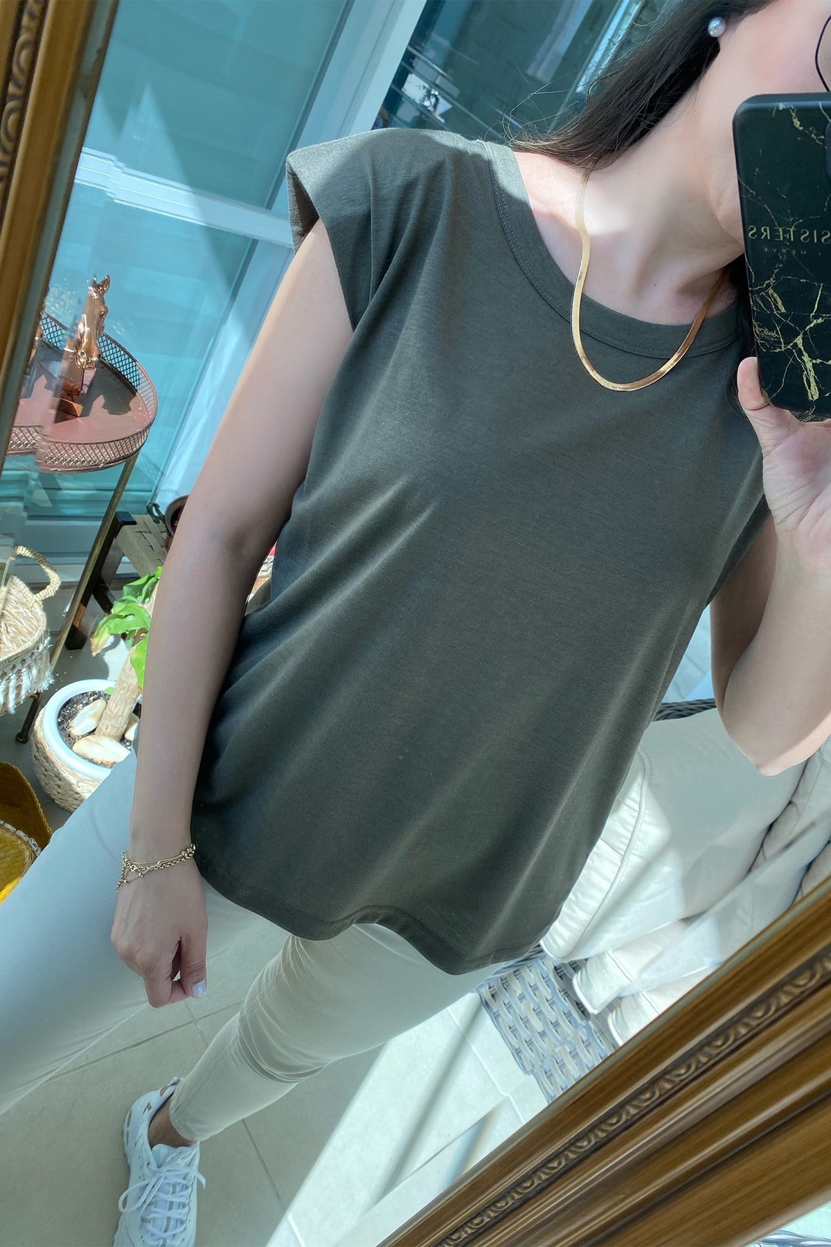 Vatkalı Haki Basic Tshirt