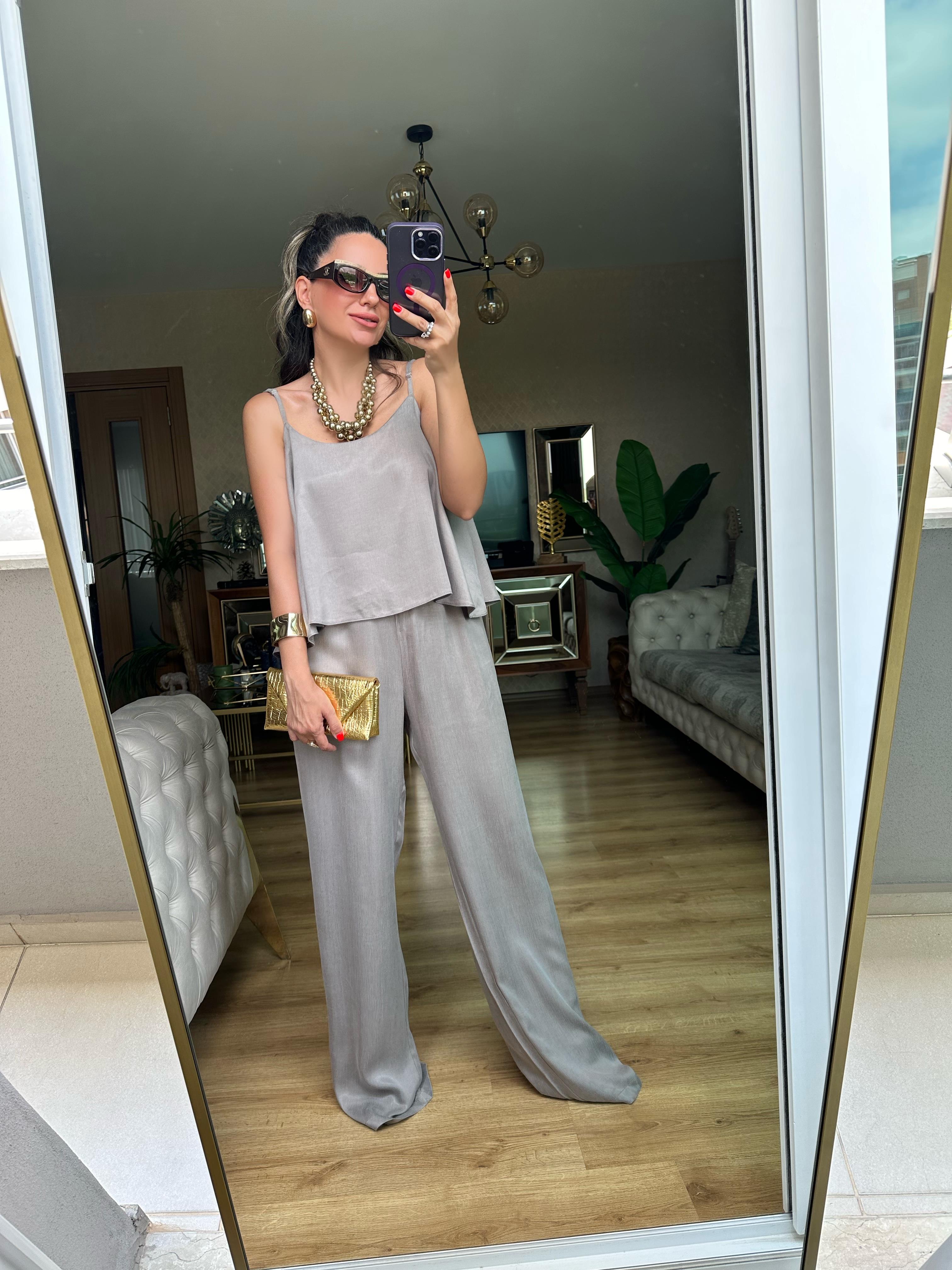 Vizon Askılı Pantolon Bluz Takım